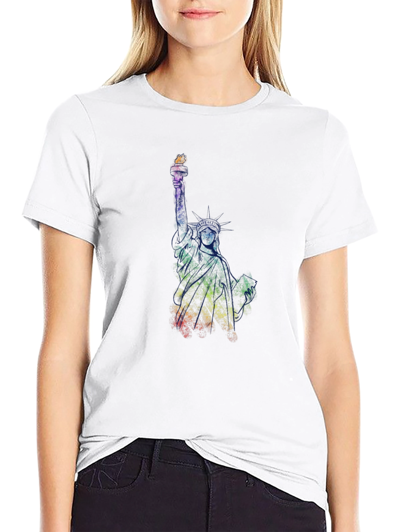 Black Statue of Liberty Graphic Print Black T-Shirt view 9
