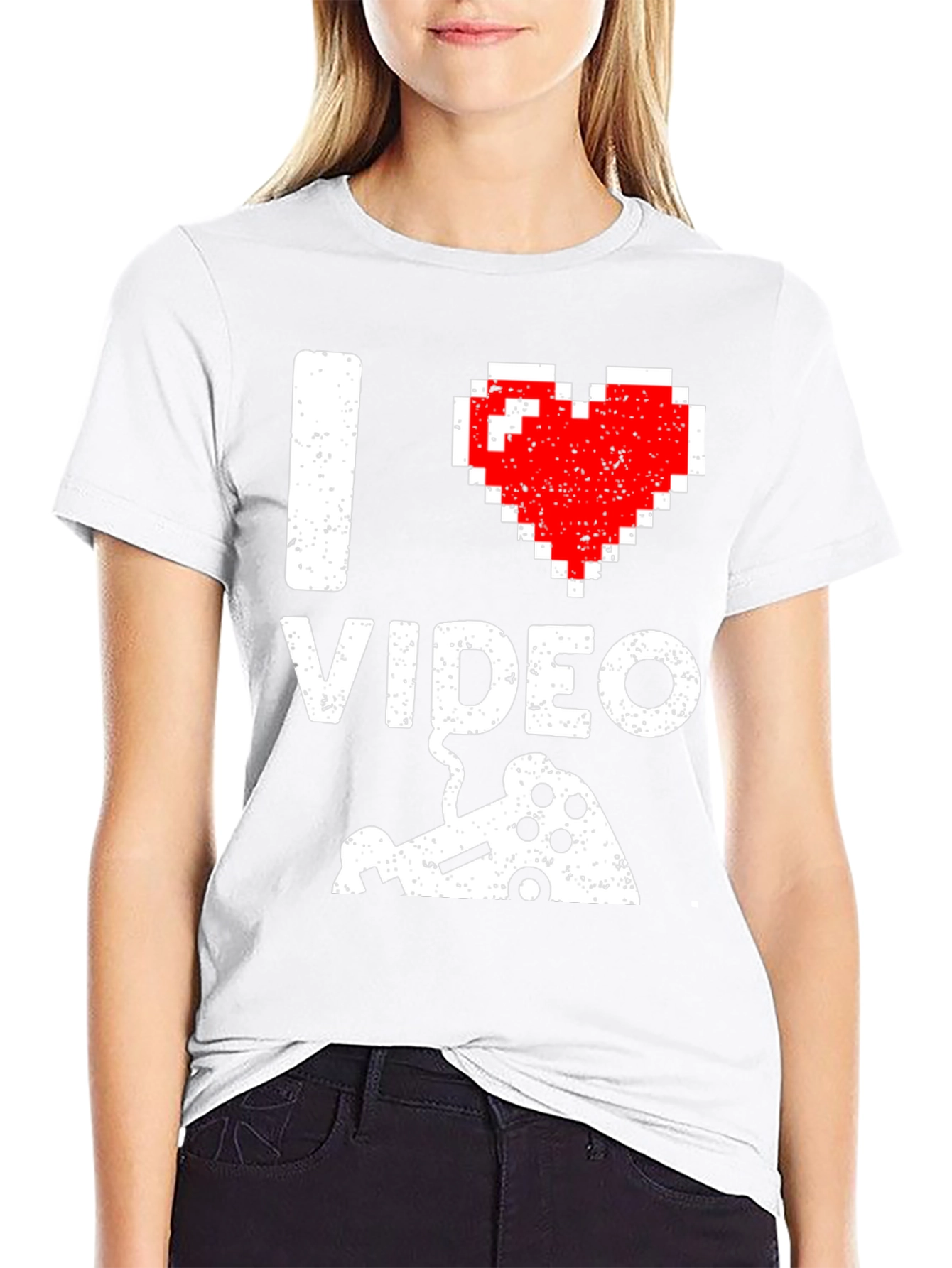Black I Love Video Games Pixel Art Gamer T-Shirt view 9