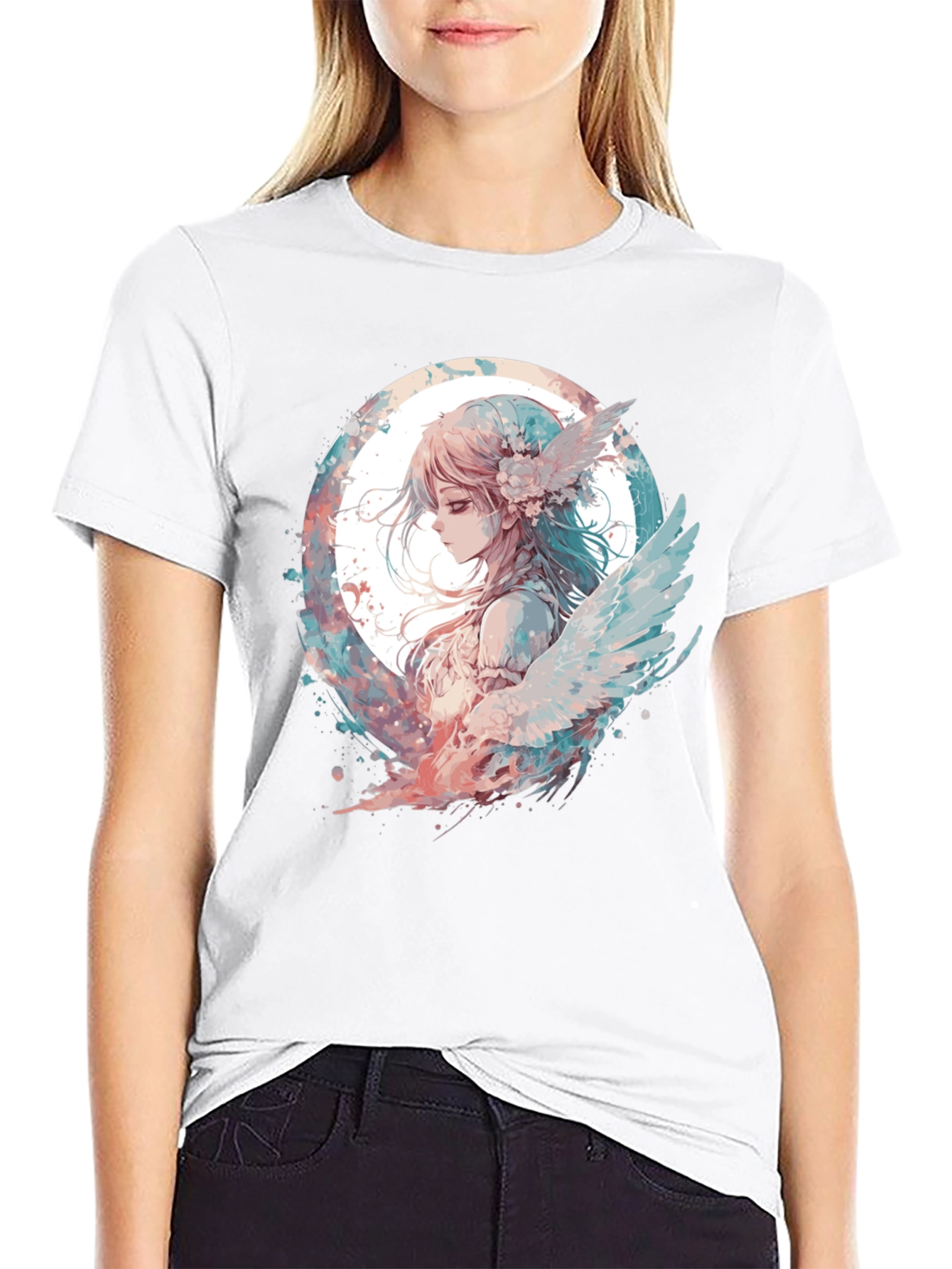 Anime Angel Graphic Black T-Shirt - 9