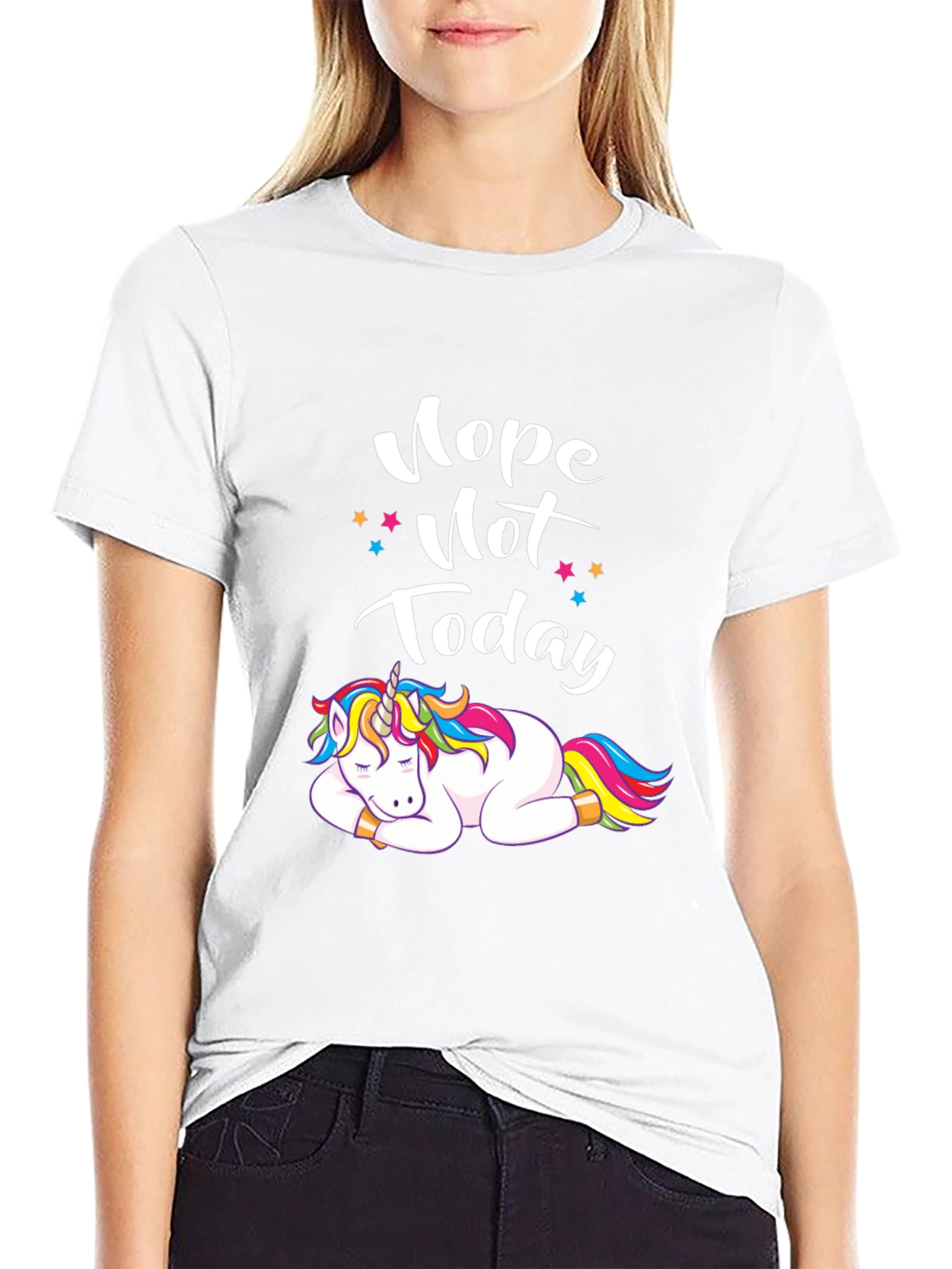 Black Nope Not Today Unicorn Graphic Tee view 9