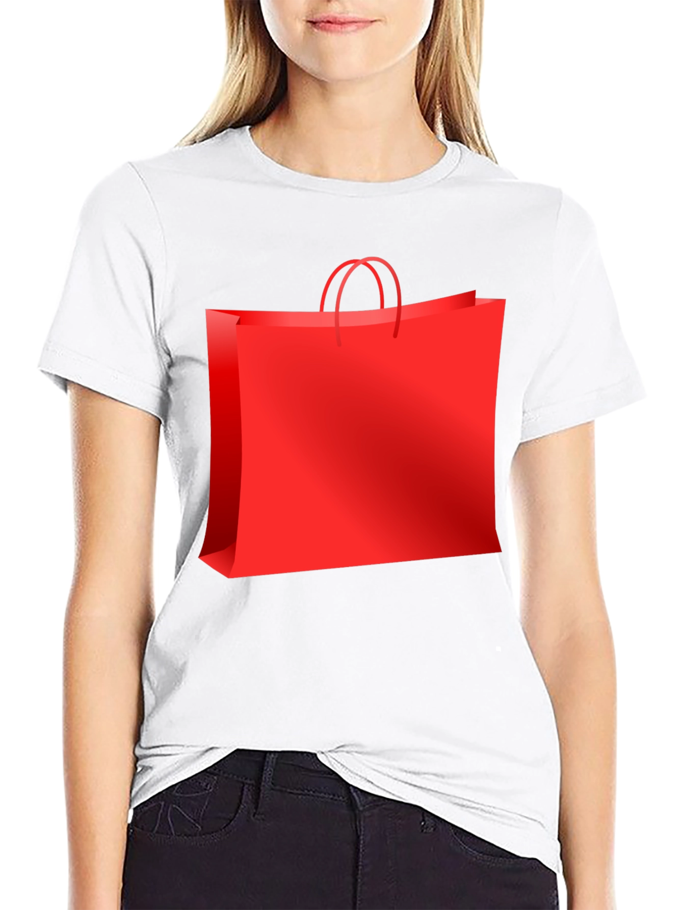 Black Red Shopping Bag Graphic Tee - Black Casual T-Shirt view 9