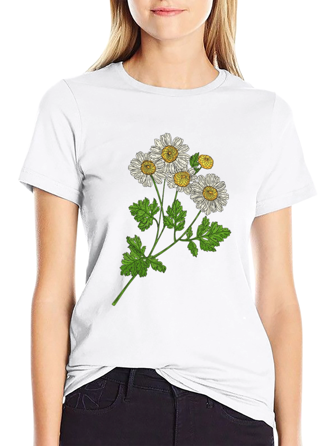 Black Botanical Daisy Graphic T-Shirt - Black view 9