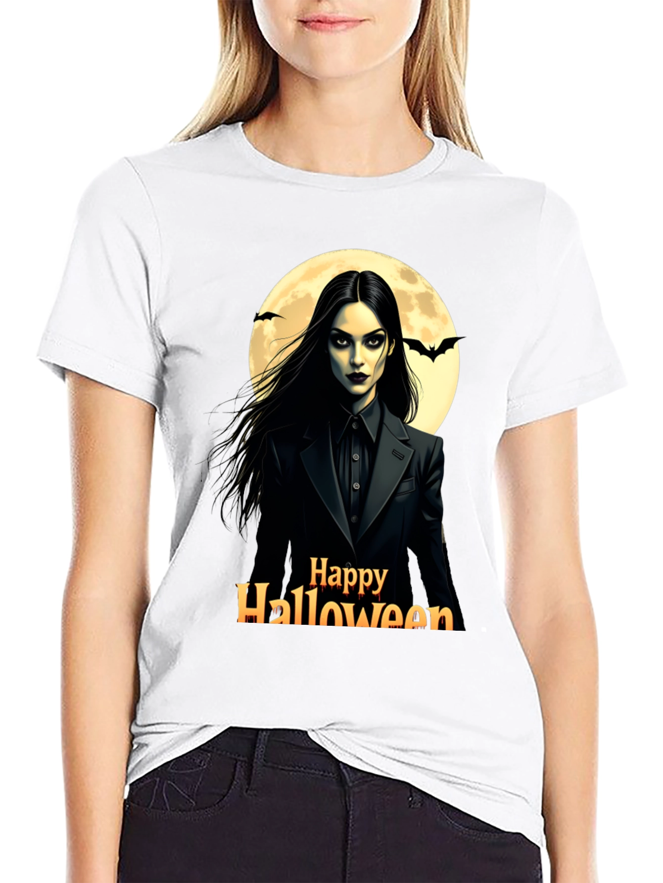 Black Happy Halloween Wednesday T-Shirt view 9