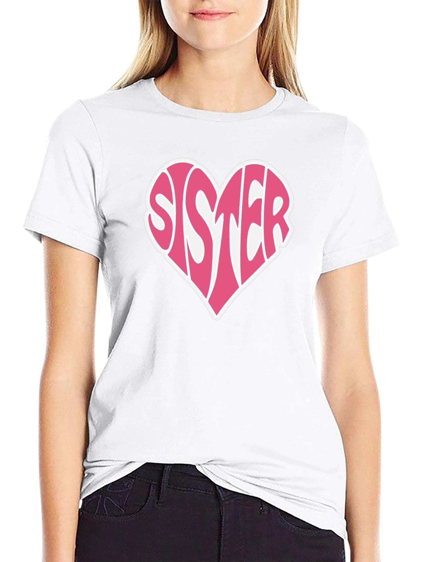Black Sister Heart Graphic Tee - Soft Cotton Black T-Shirt view 9