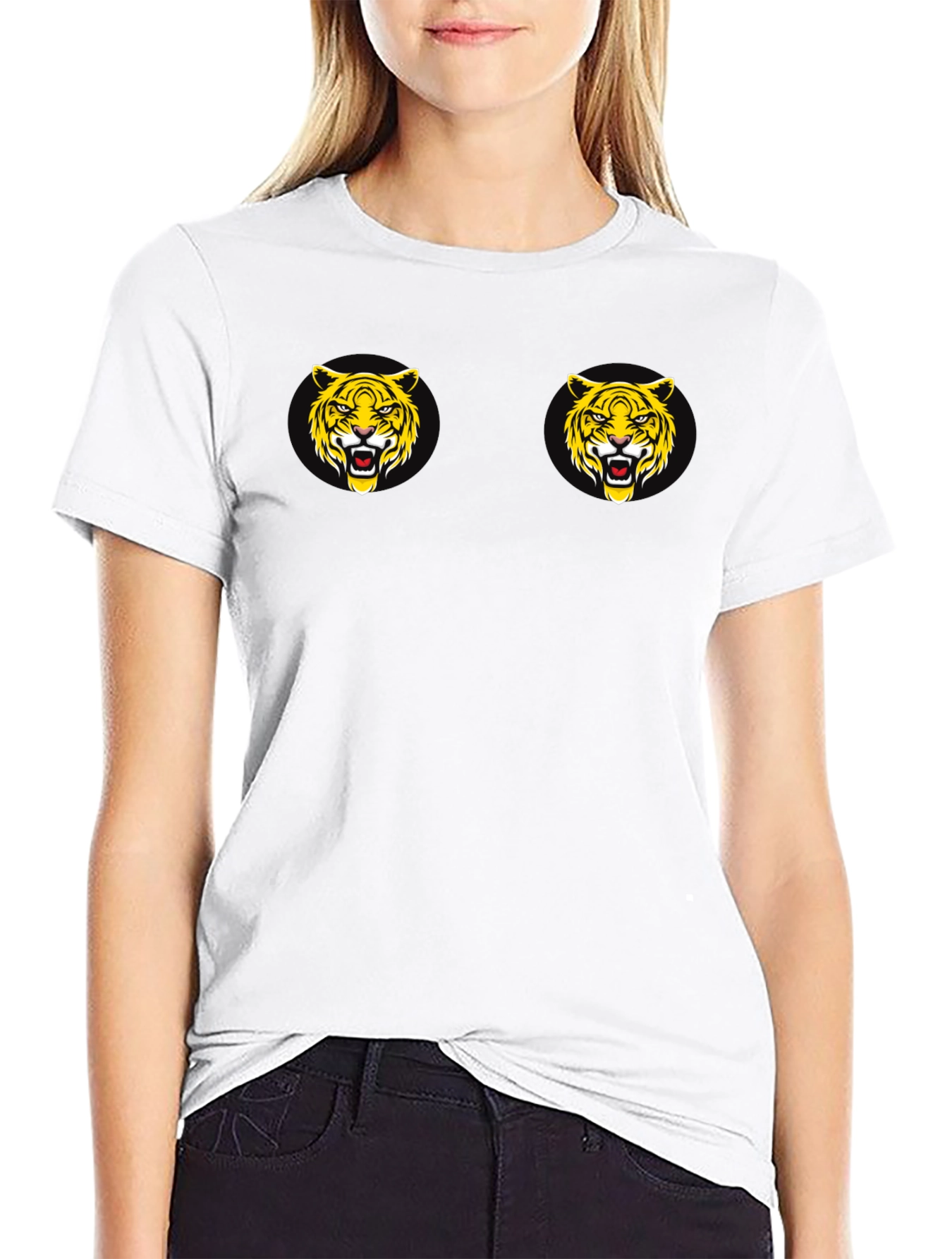 Black Black T-Shirt with Tiger Face Graphic view 9