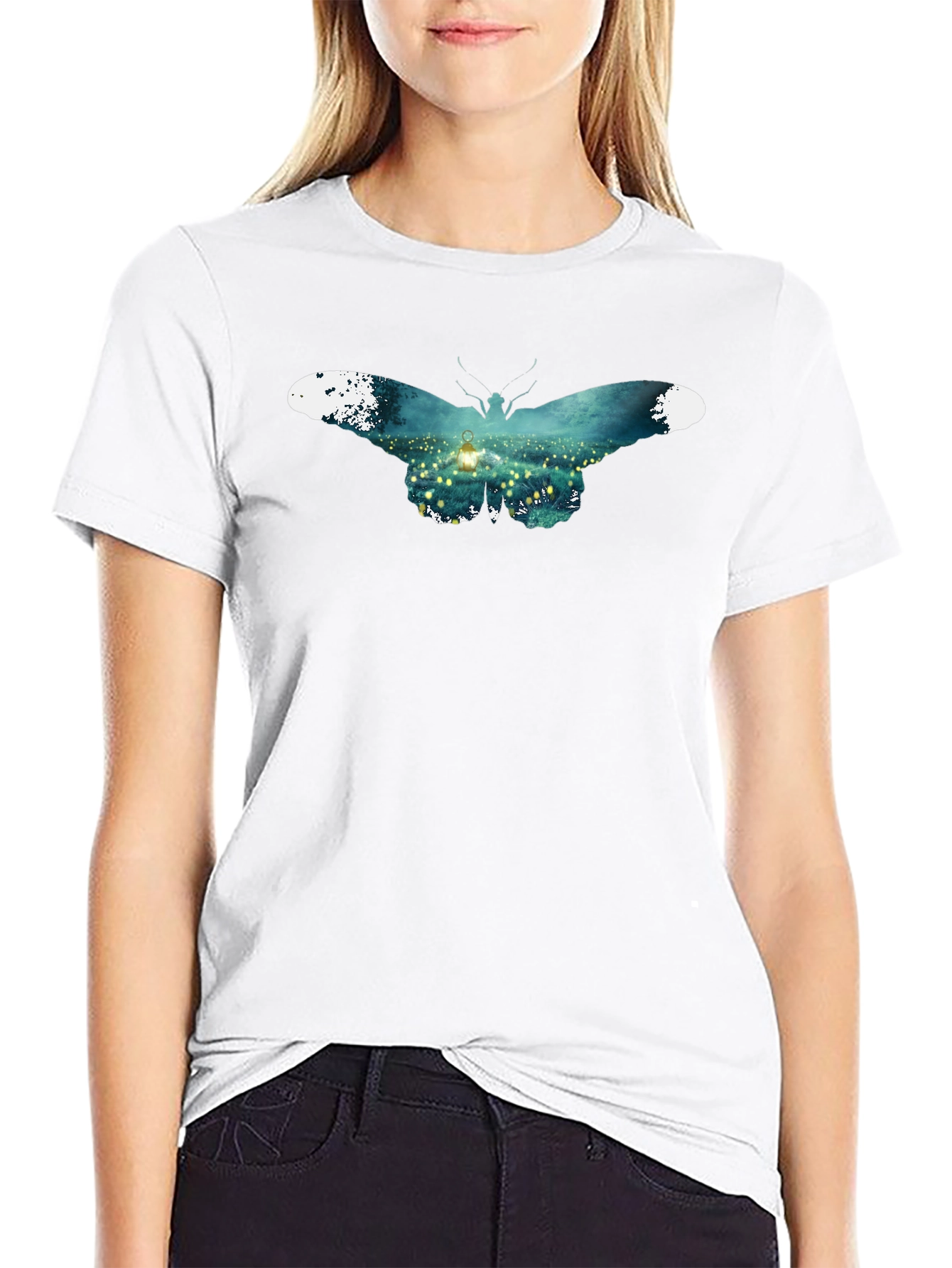 Butterfly Lantern Graphic Black T-Shirt - 9