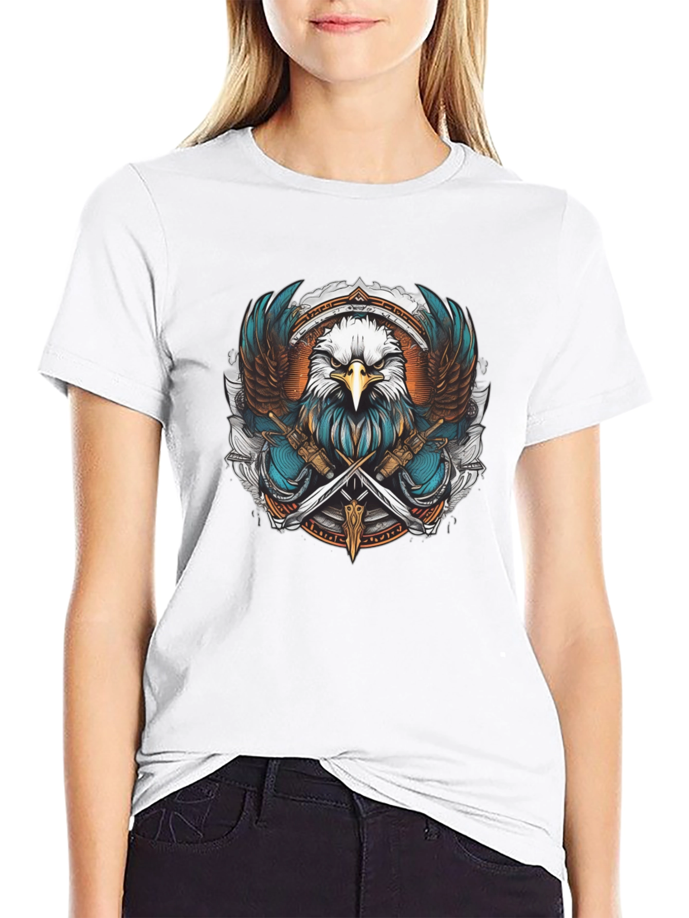 Black Eagle & Swords Graphic Tee - Stylish Unisex Shirt view 9