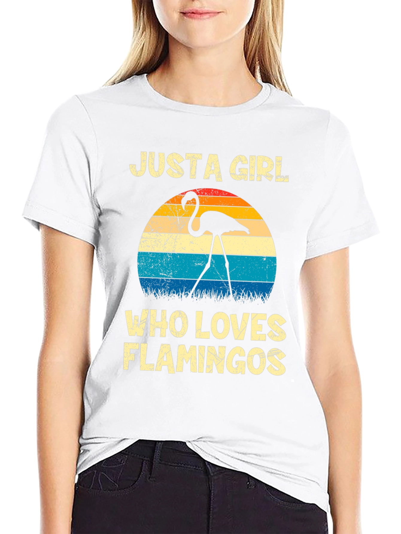 Black Just A Girl Who Loves Flamingos Graphic Tee view 9