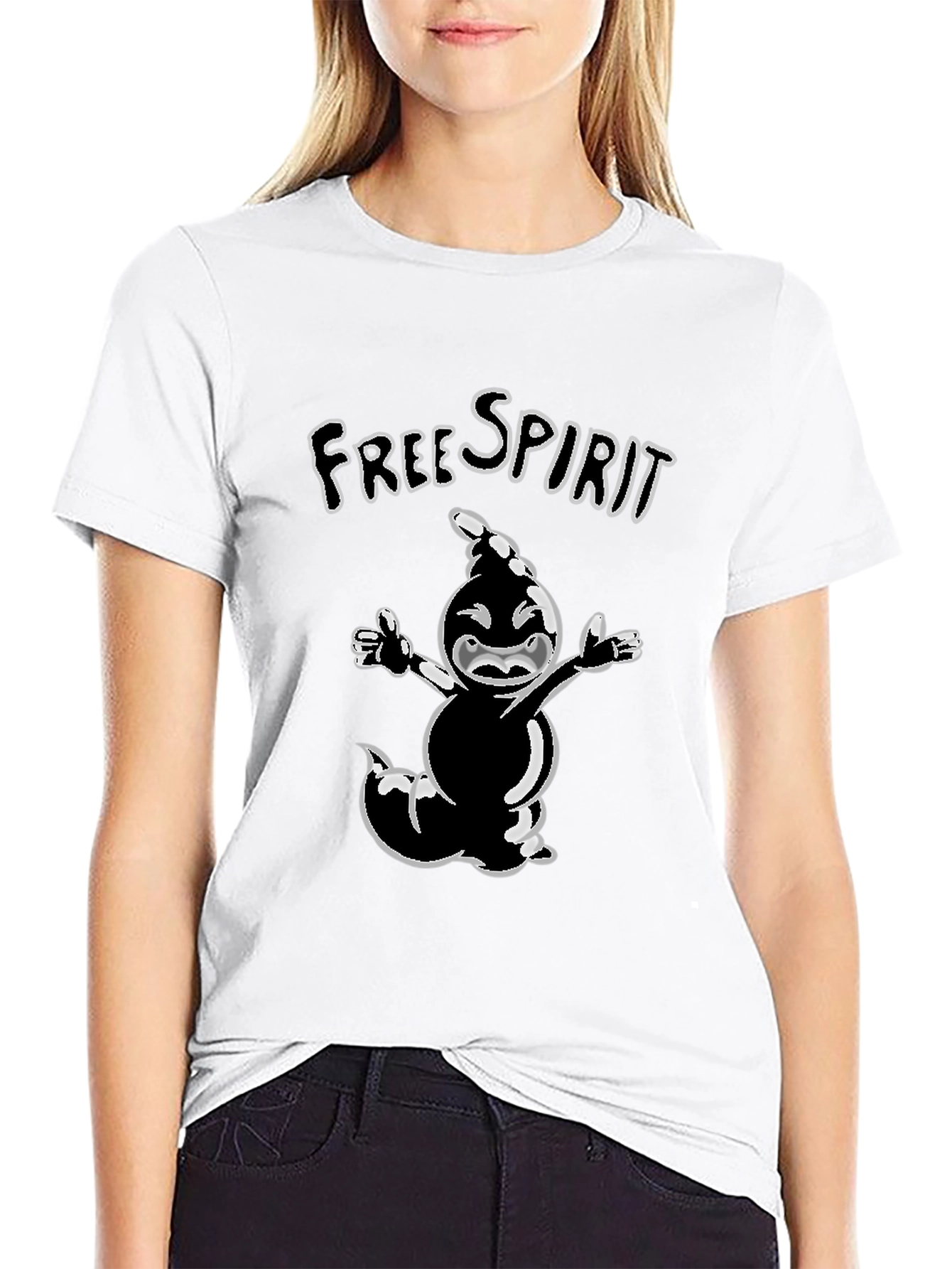 Black Free Spirit Cartoon Tee - Stylish Black T-Shirt view 9