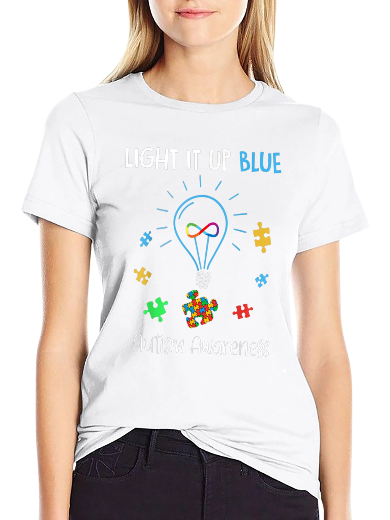Black Autism Awareness Light It Up Blue T-Shirt view 9