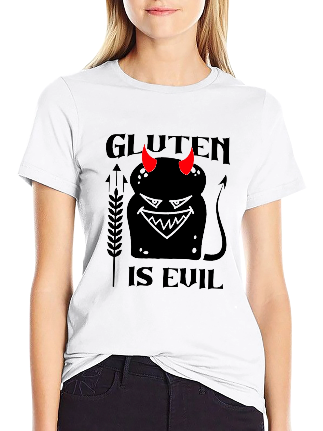Black Gluten is Evil Black T-Shirt view 9