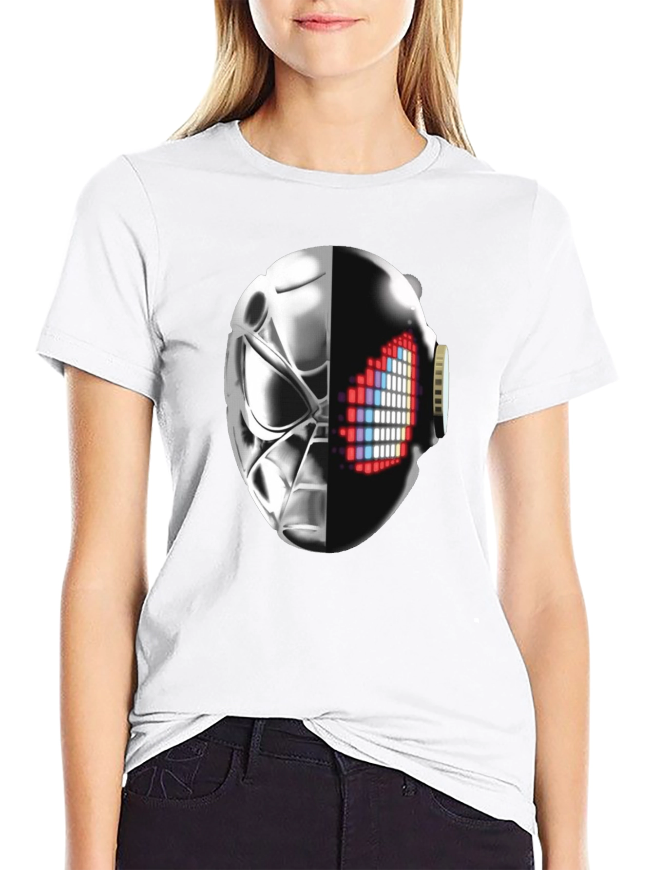 Black Cyberpunk Half-Mask Graphic T-Shirt - Black view 9
