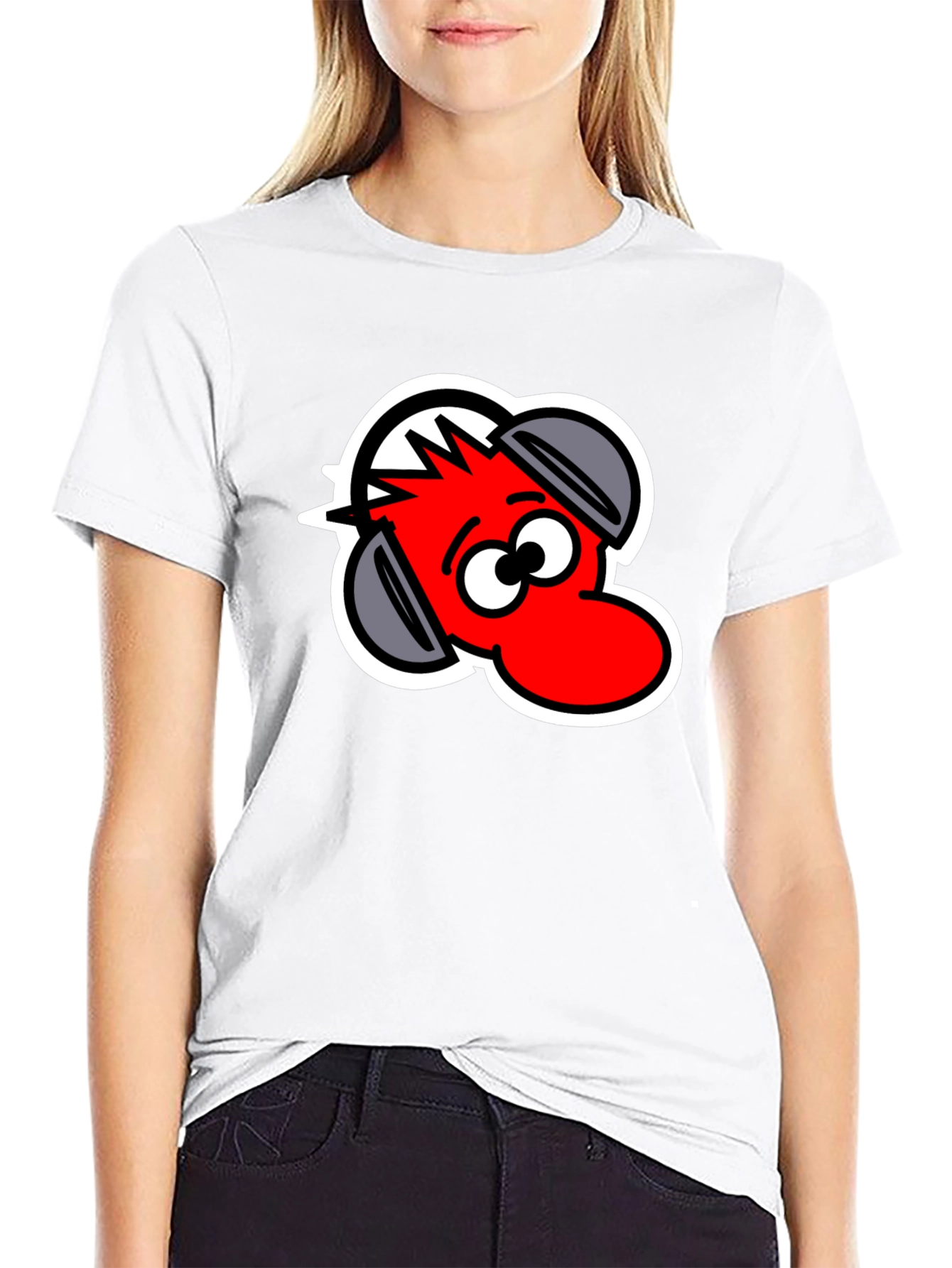 Black Cartoon Headphone T-Shirt - Black view 9