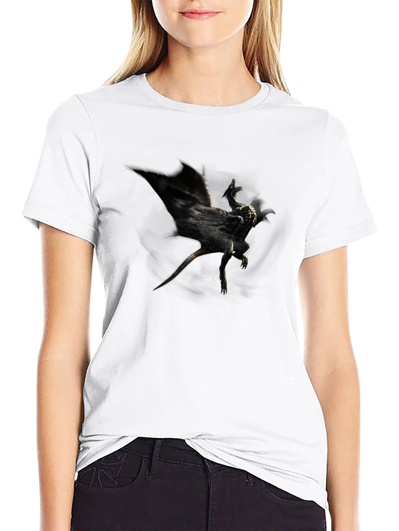 Black Men's Black Graphic Tee - Dragon Design view 9