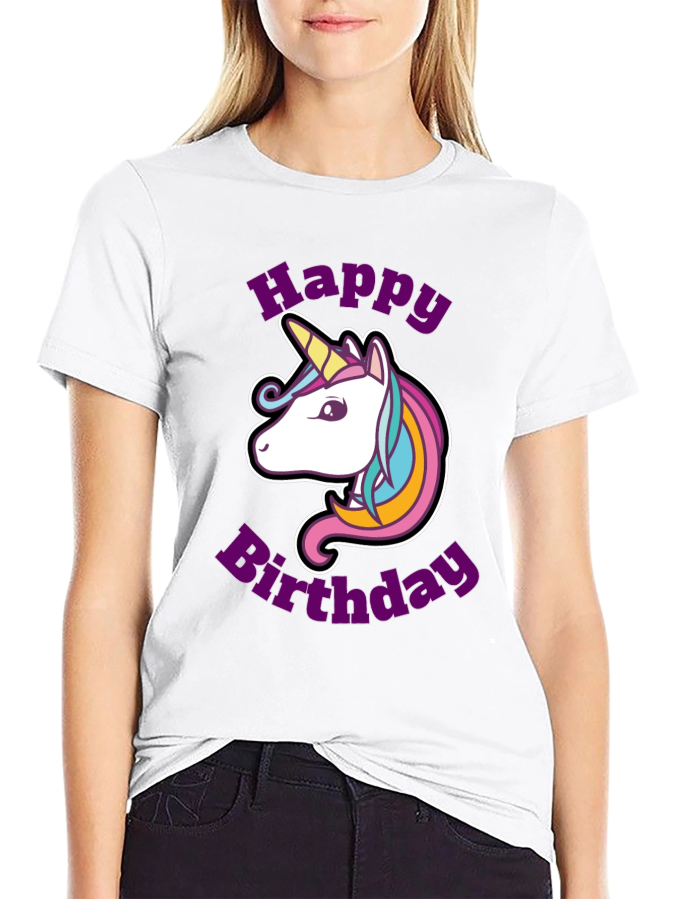 Black Unicorn Happy Birthday Graphic T-Shirt view 9