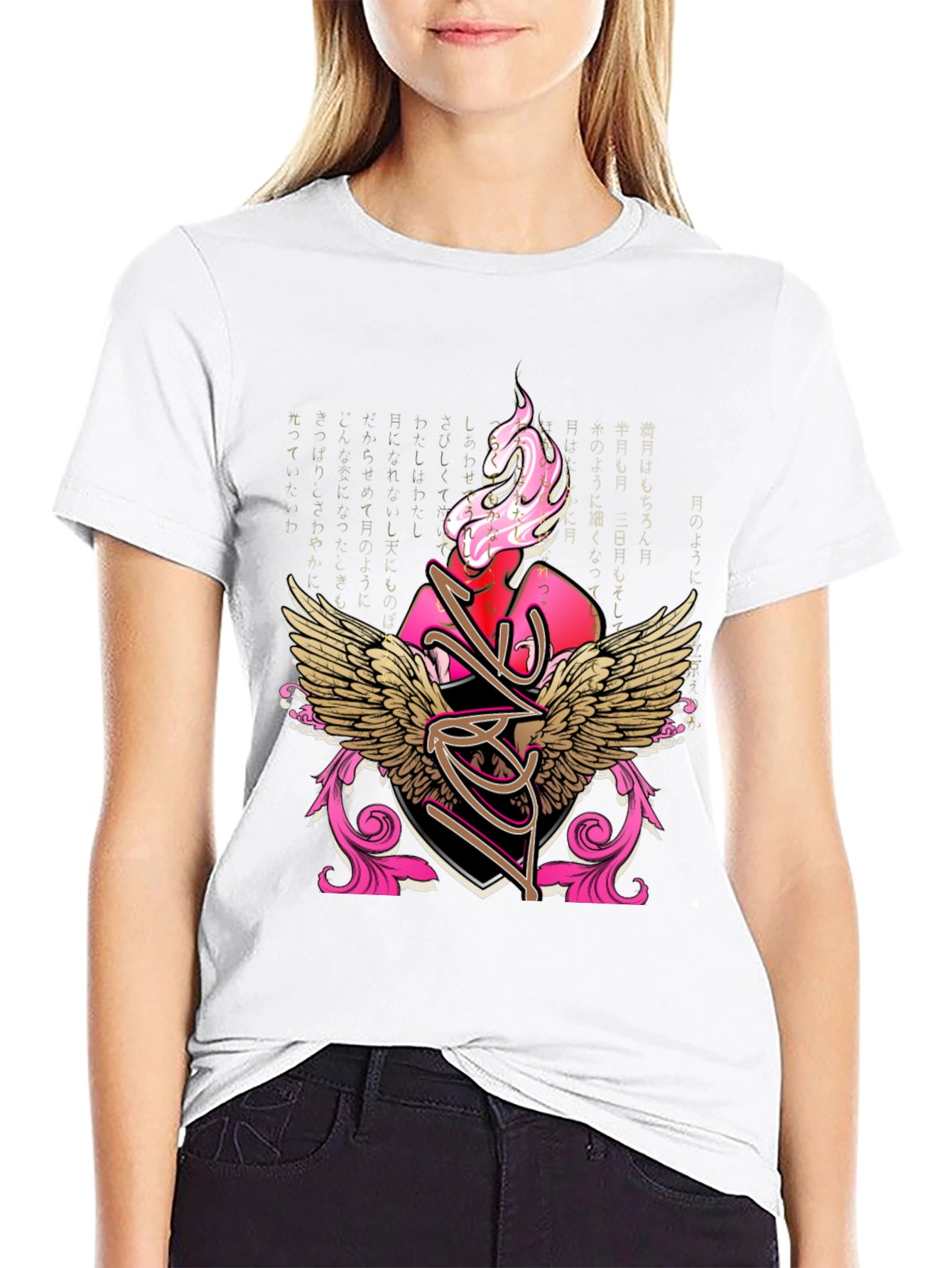 Black Winged Heart Graphic Tee - Stylish Black T-Shirt view 9
