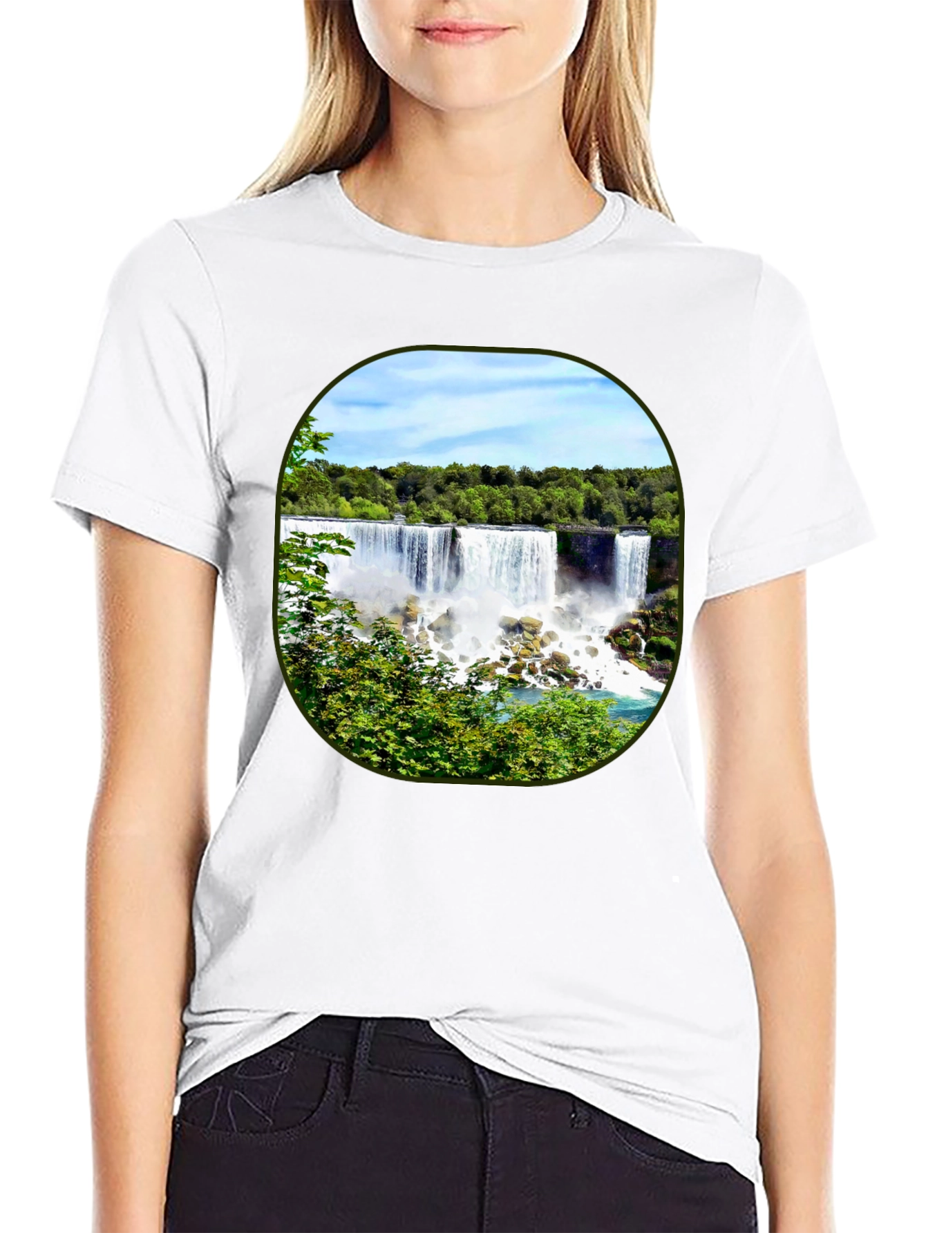 Black Niagara Falls Graphic Tee - Black Cotton T-Shirt view 9