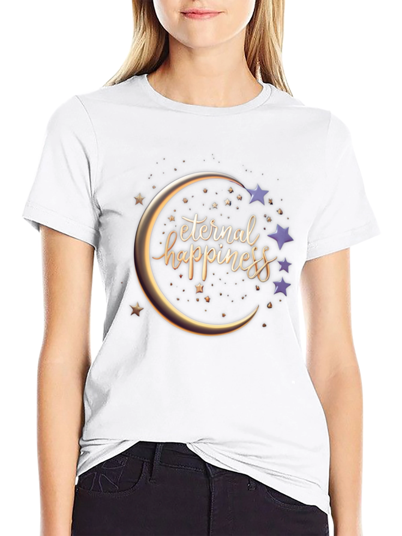 Black Eternal Happiness Moon Star Graphic T-Shirt view 9
