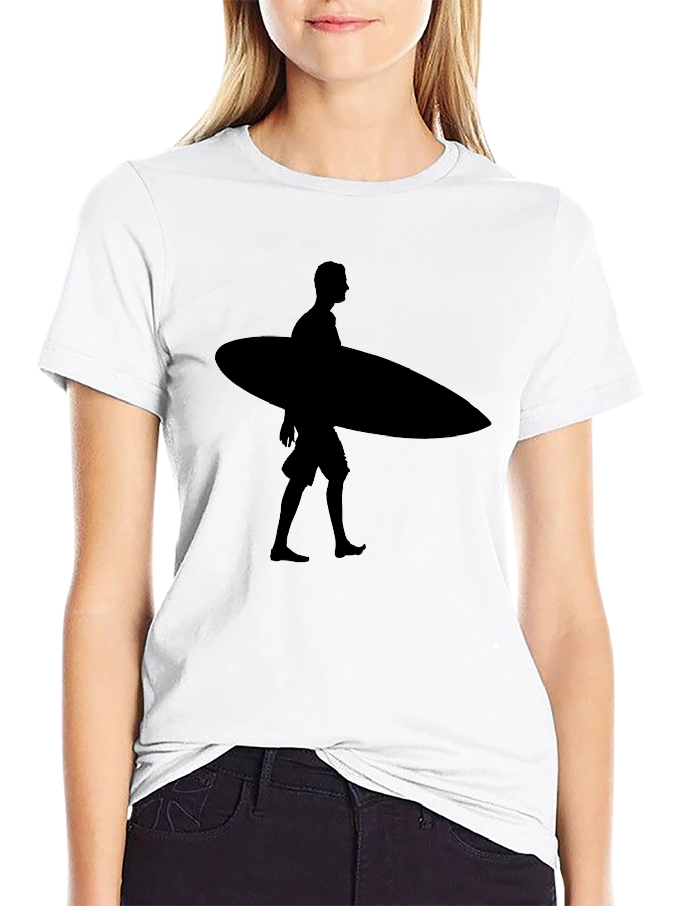 Black Surfer Silhouette Black T-Shirt view 9