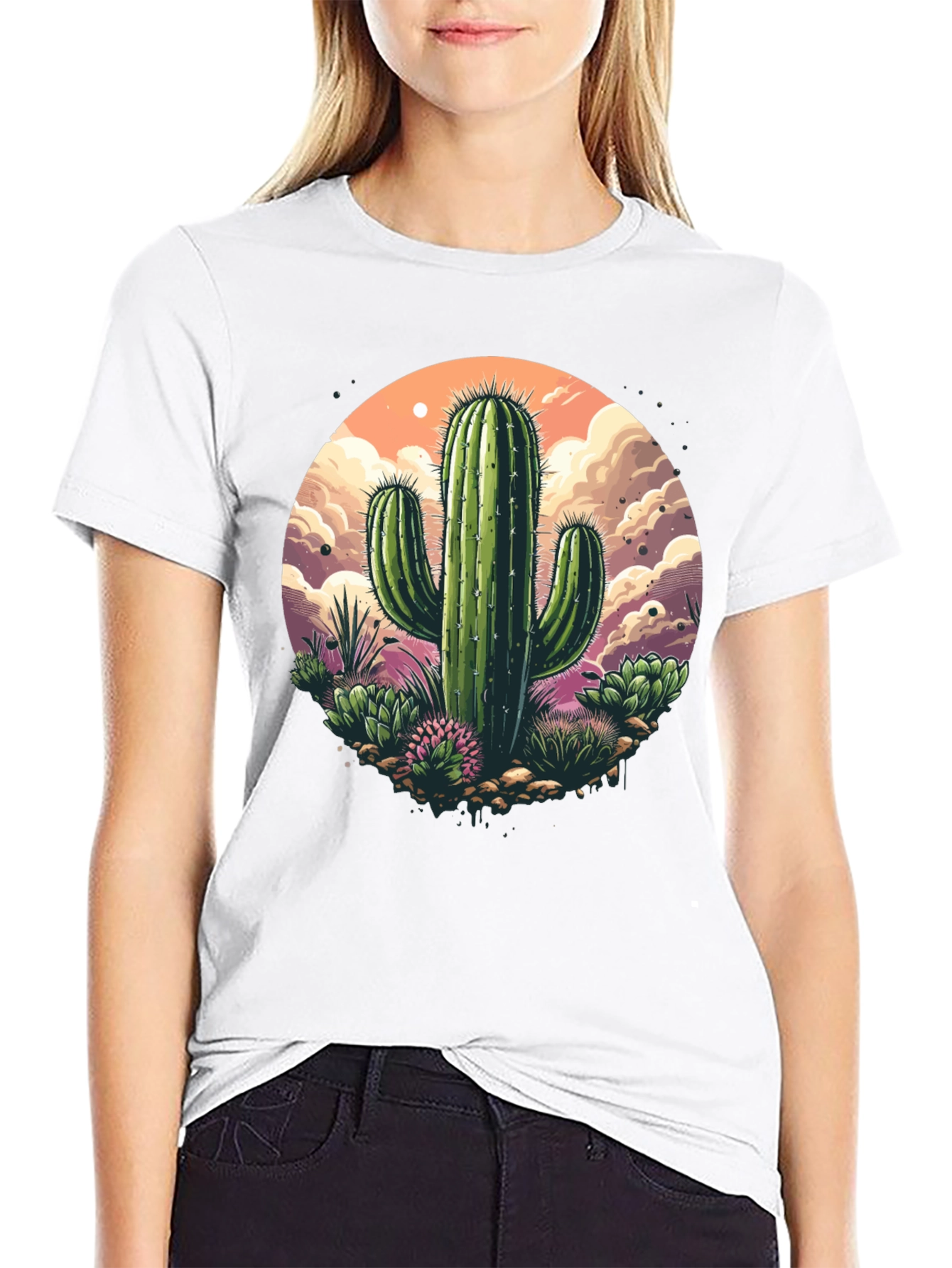 Black Cactus Graphic T-Shirt - Desert Scene view 9