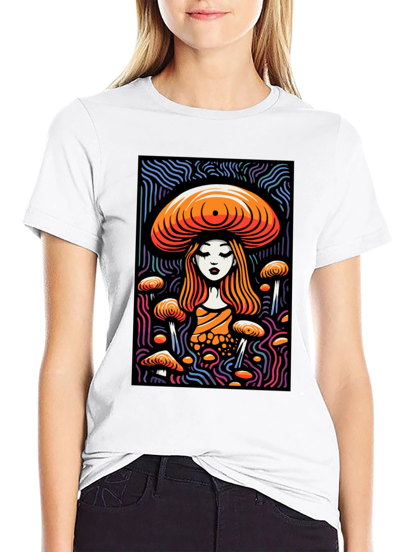 Black Mushroom Maiden Graphic Tee - Black Cotton Blend view 9