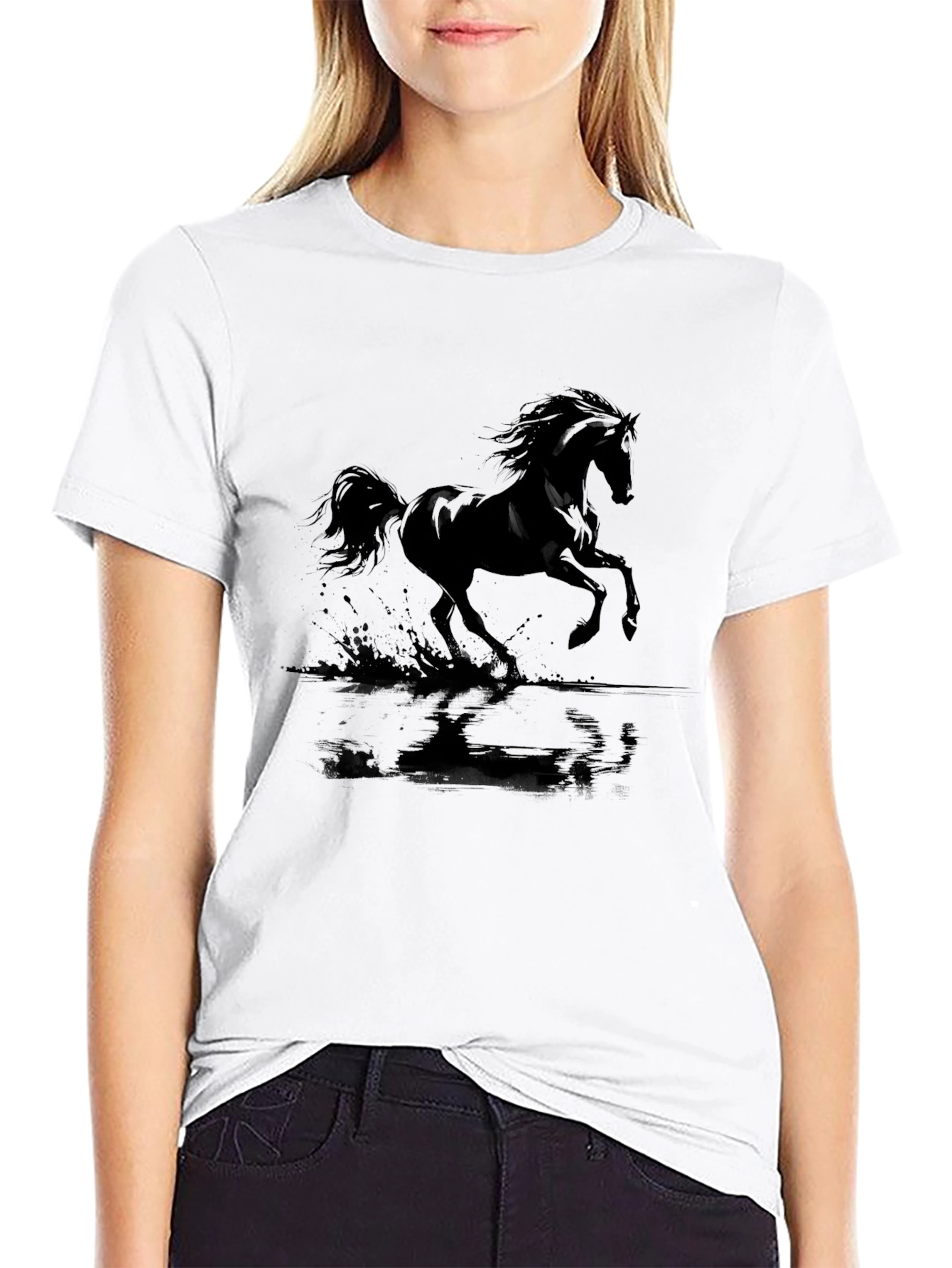 Black Black Horse Graphic Tee - Men's Casual Crew Neck T-Shirt view 9