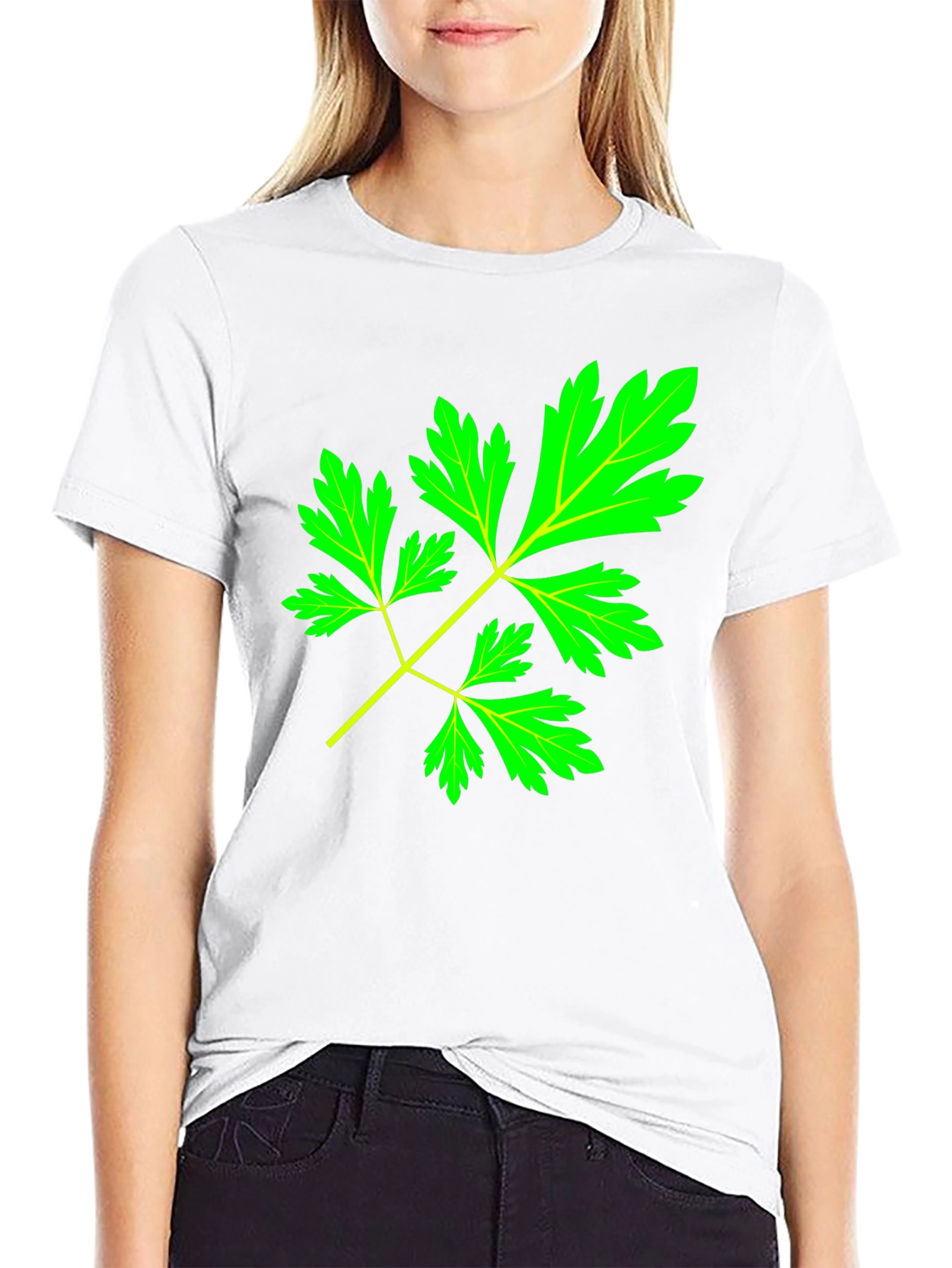 Black Herbal Leaf Black T-Shirt view 9
