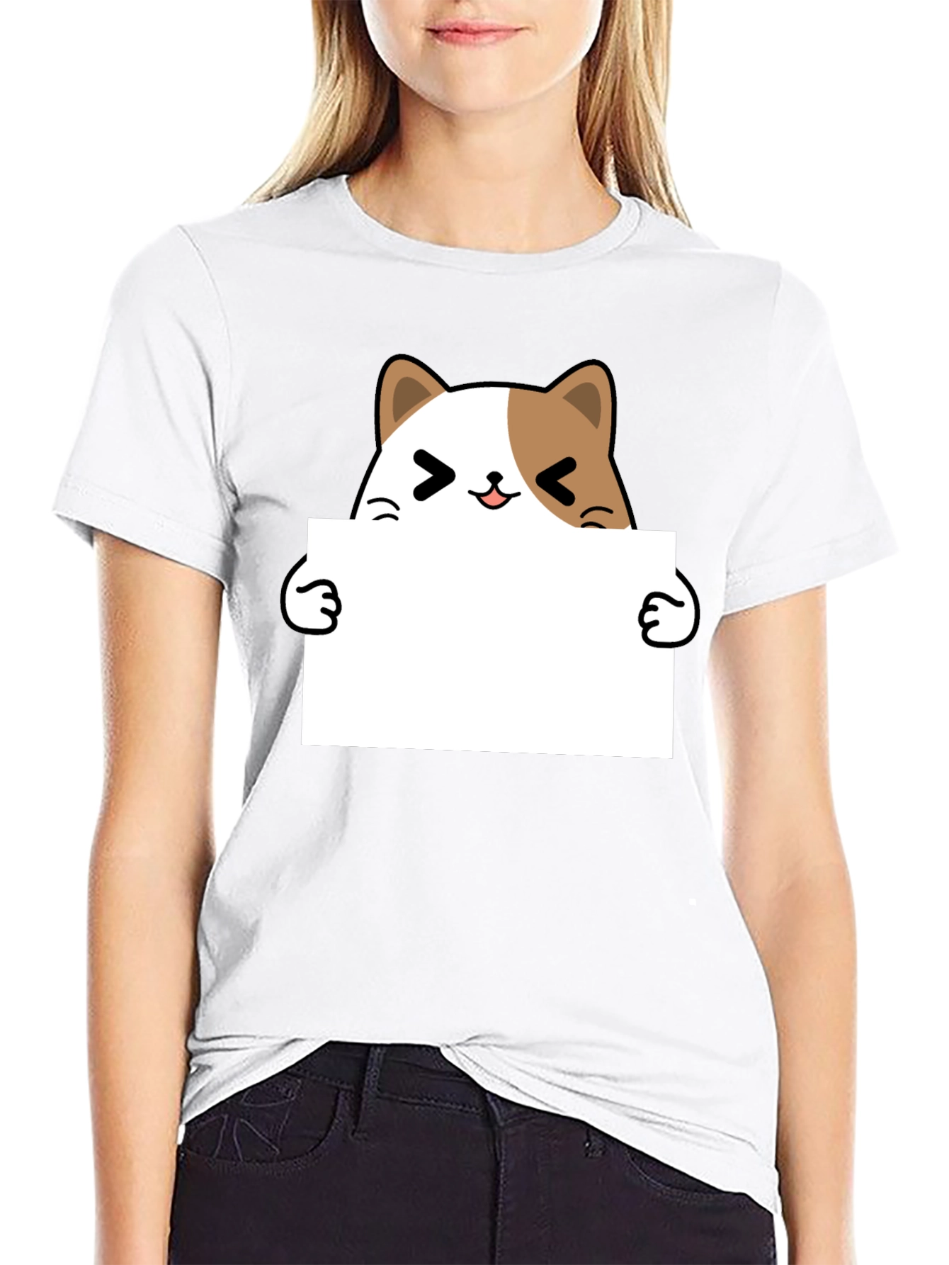Black Cute Cat Holding Sign Graphic T-Shirt view 9