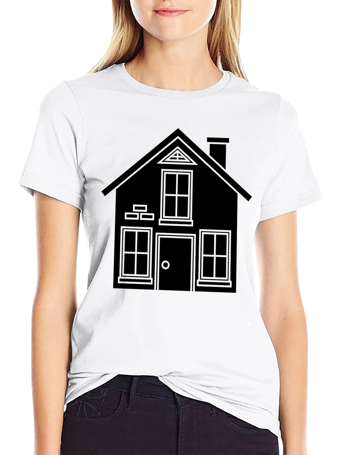 Black Modern Minimalist House Graphic Tee - Black view 9