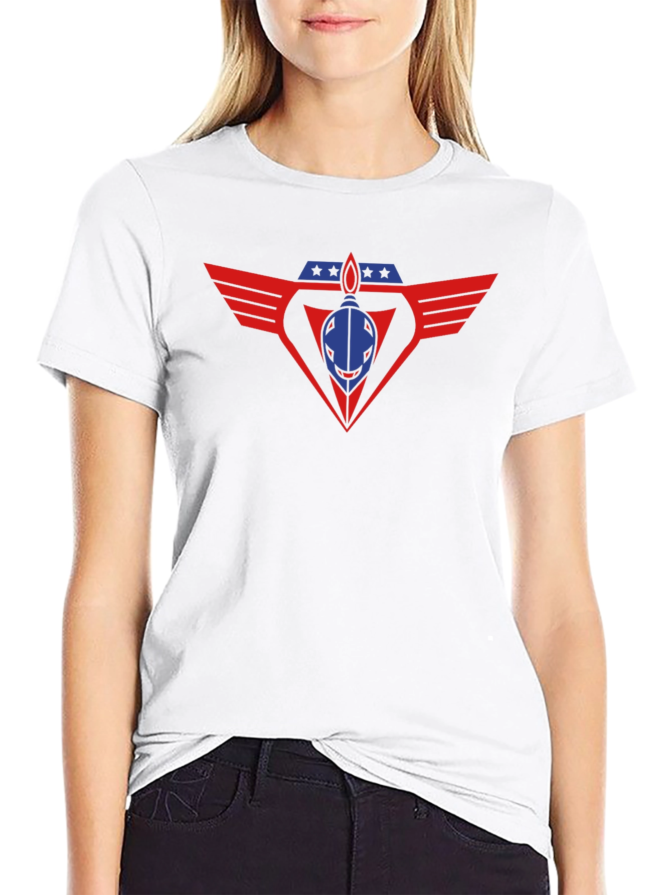 Black Patriotic Emblem T-Shirt - Red, White, and Blue Design view 9