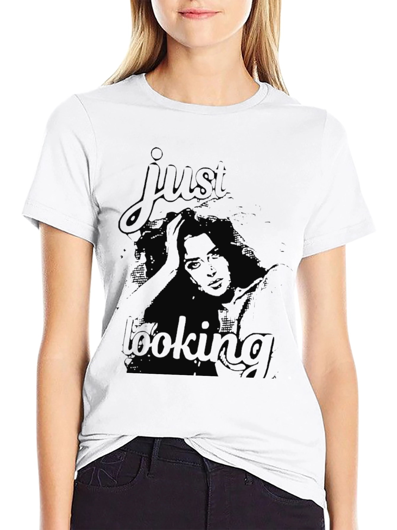 Black Just Looking Graphic Tee - Black Unisex Shirt view 9