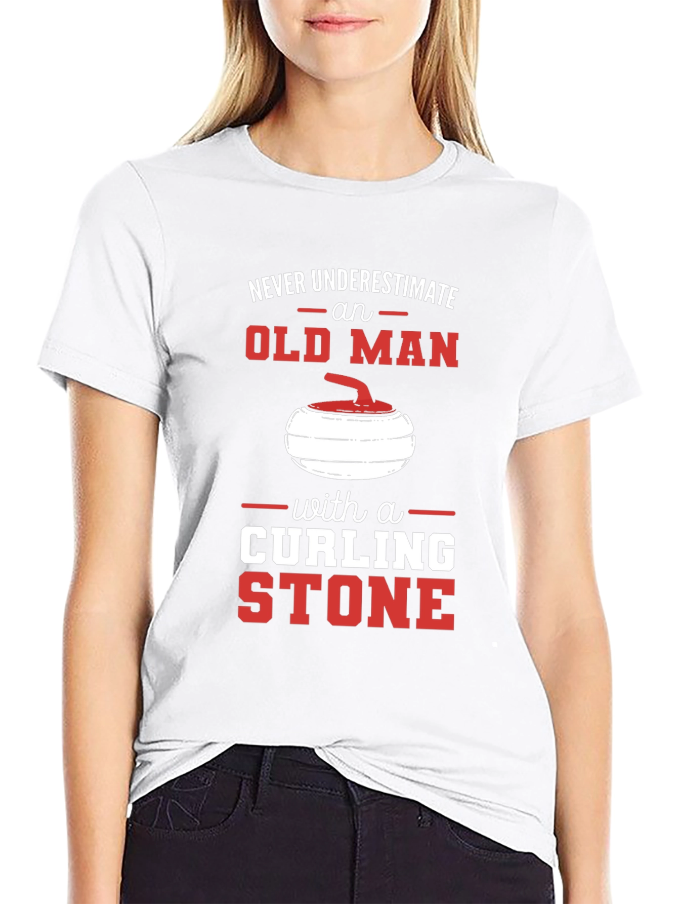 Black Never Underestimate Old Man with Curling Stone T-Shirt view 9