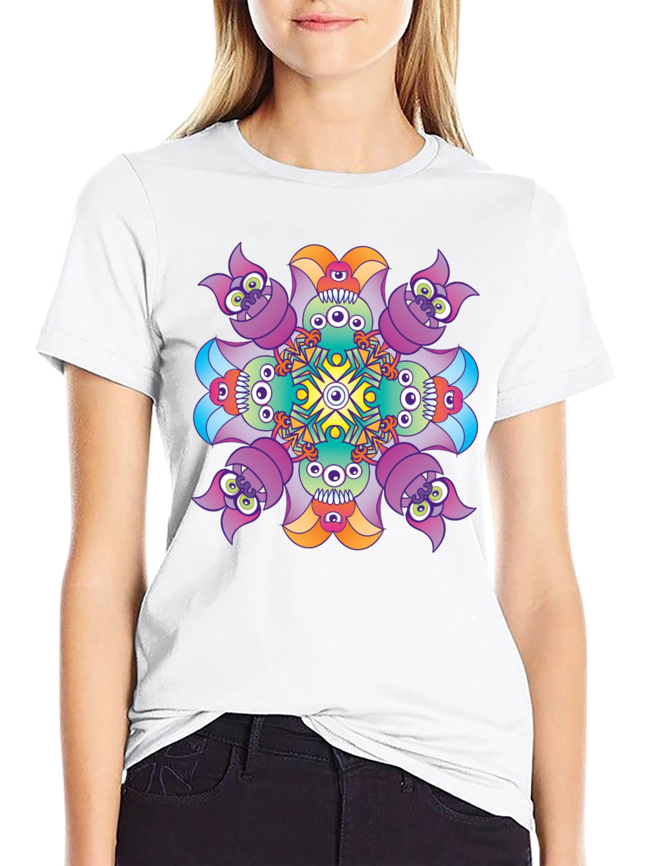 Black Monster Kaleidoscope Graphic Tee - Black Cotton T-Shirt view 9