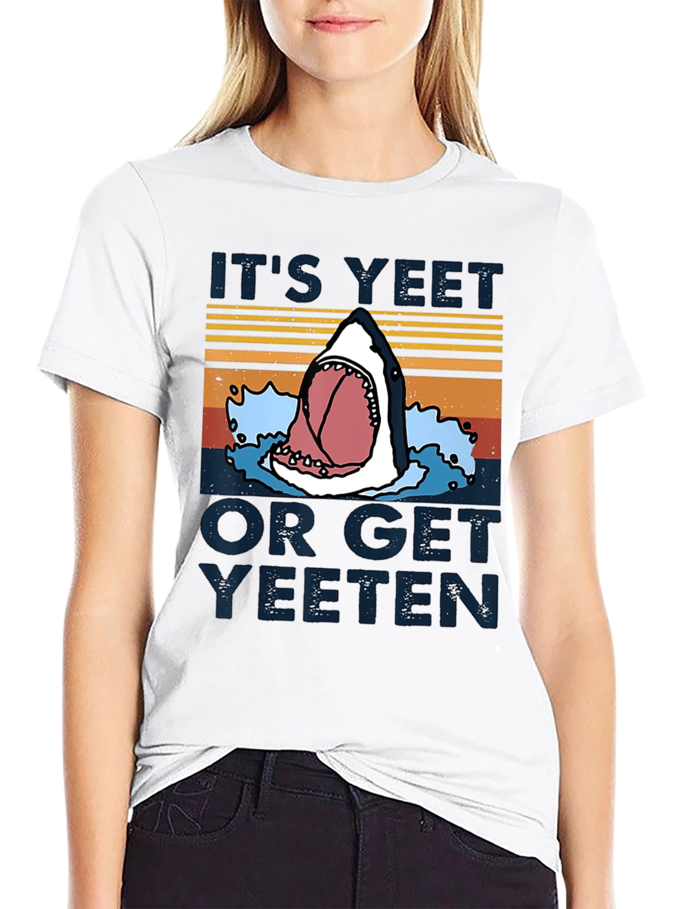 Black It's Yeet or Get Yeeten Shark Graphic Tee view 9