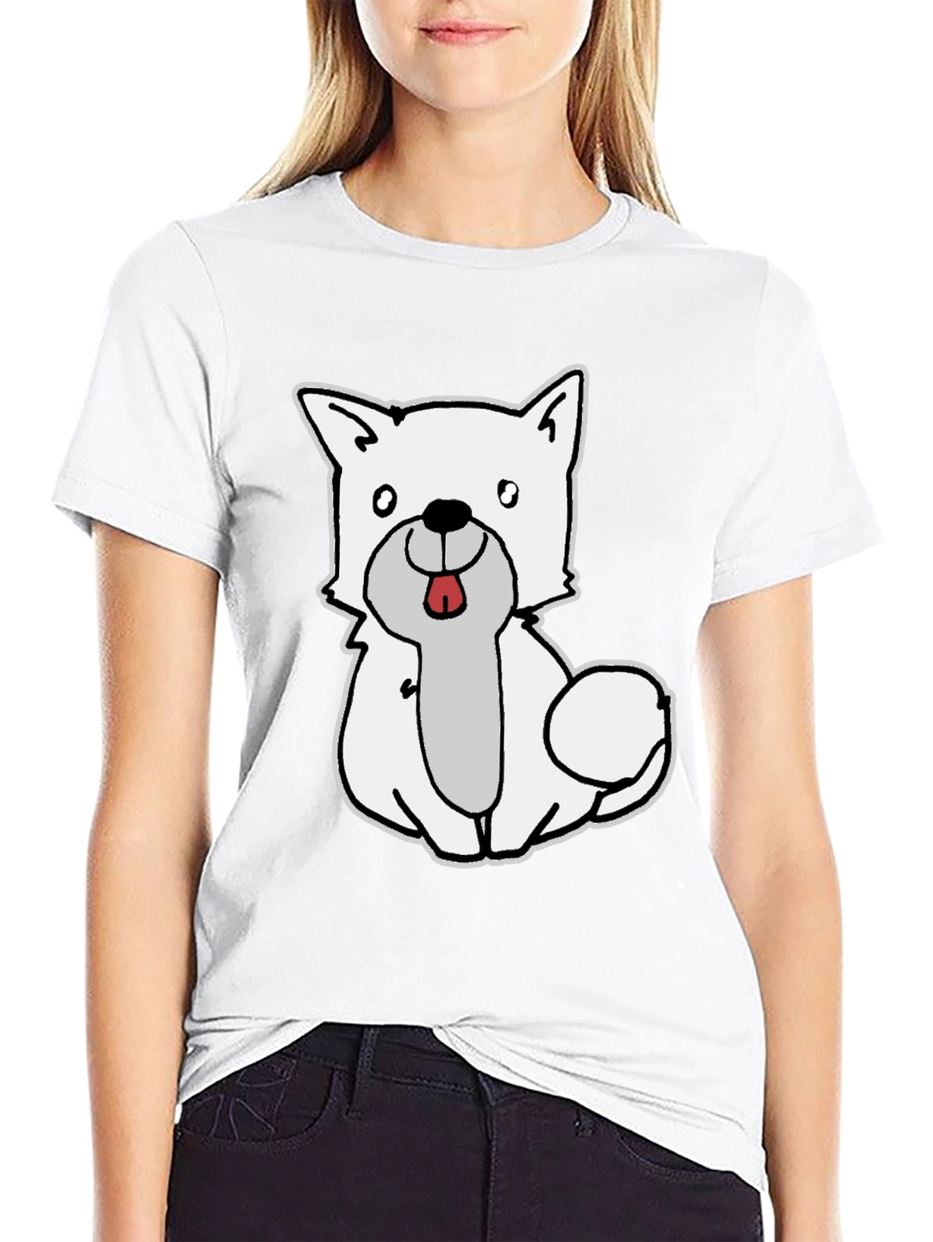 Black Cute Dog Graphic Black T-Shirt view 9