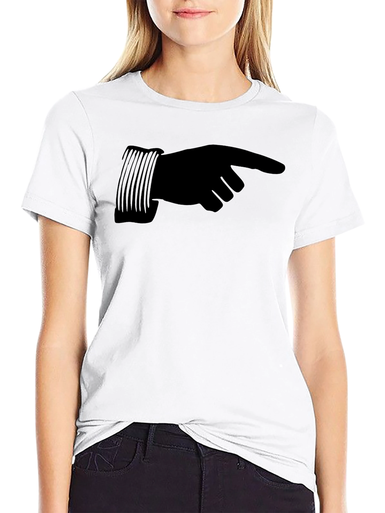 Black Pointing Hand Graphic T-Shirt - Casual Wear view 9
