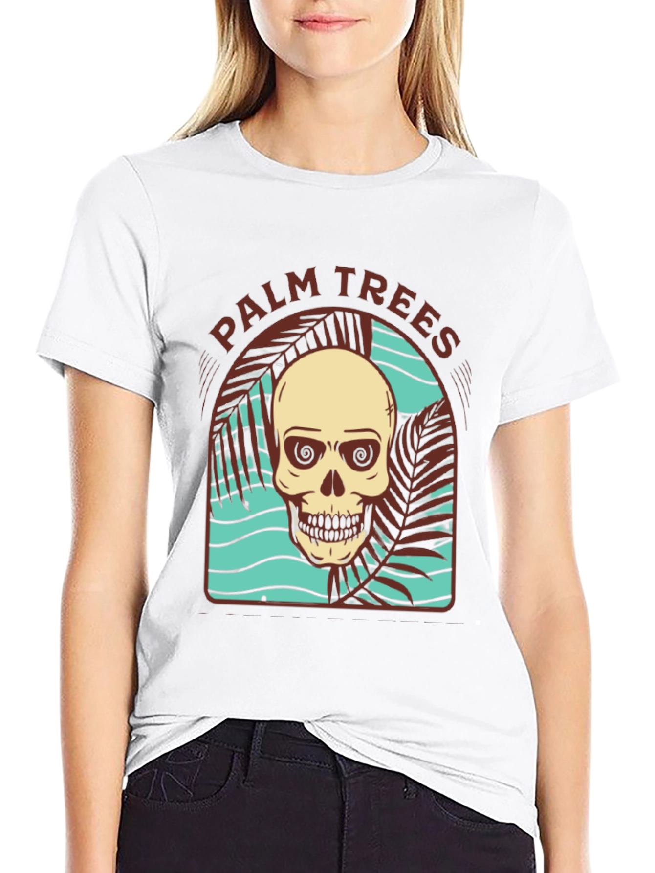 Black Skull Palm Trees T-Shirt view 9