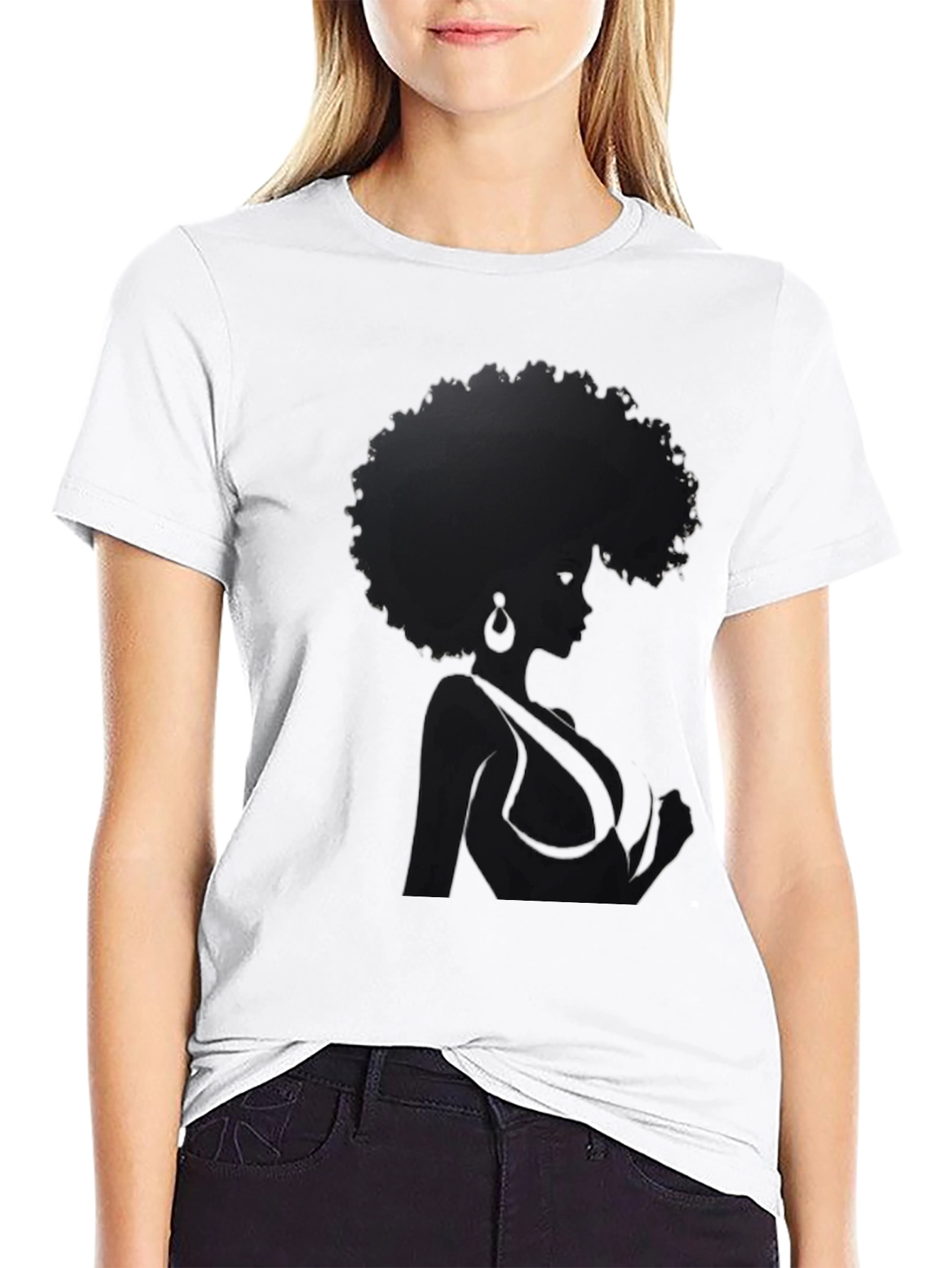 Black Afro Woman Graphic Tee - Stylish Black T-Shirt view 9