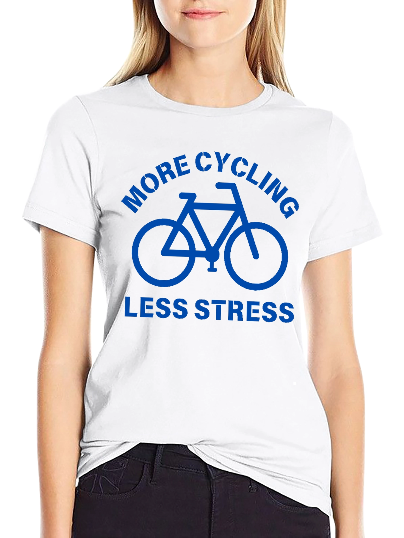 Black More Cycling Less Stress Black T-Shirt view 9
