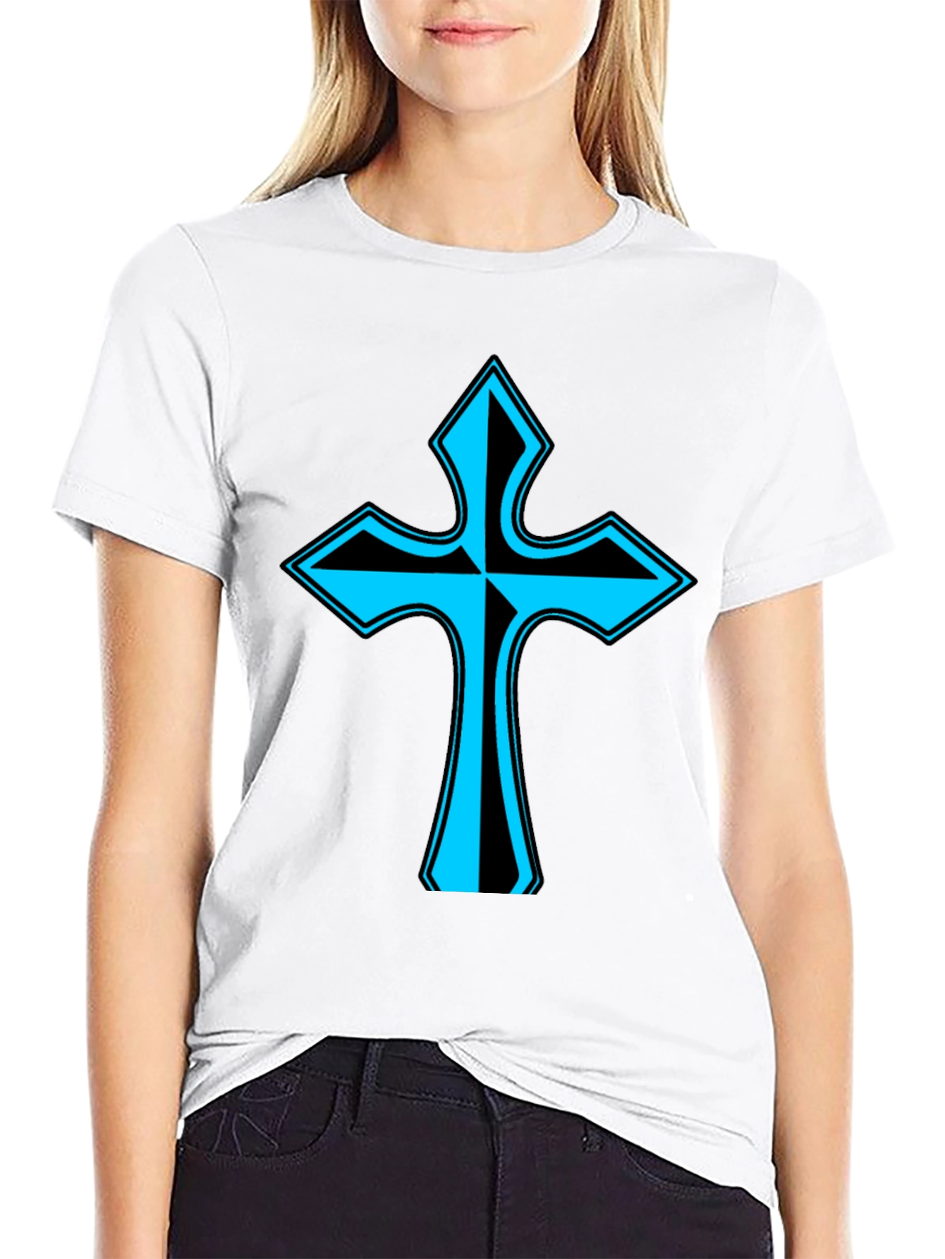 Black Stylish Cross Graphic Tee - Black view 9