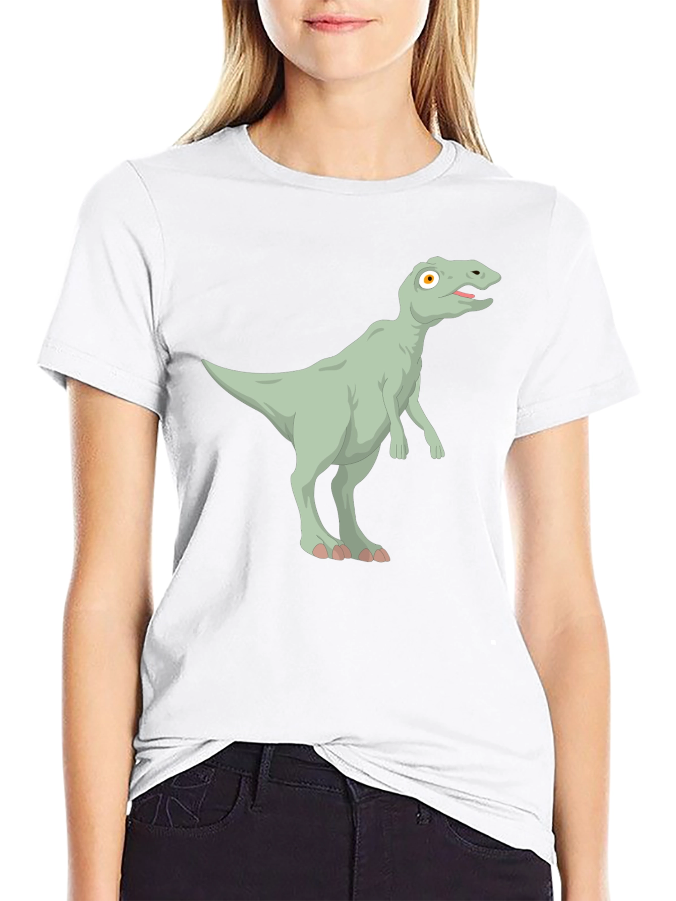 Black Cartoon Dinosaur Graphic Tee - Black Cotton T-Shirt view 9