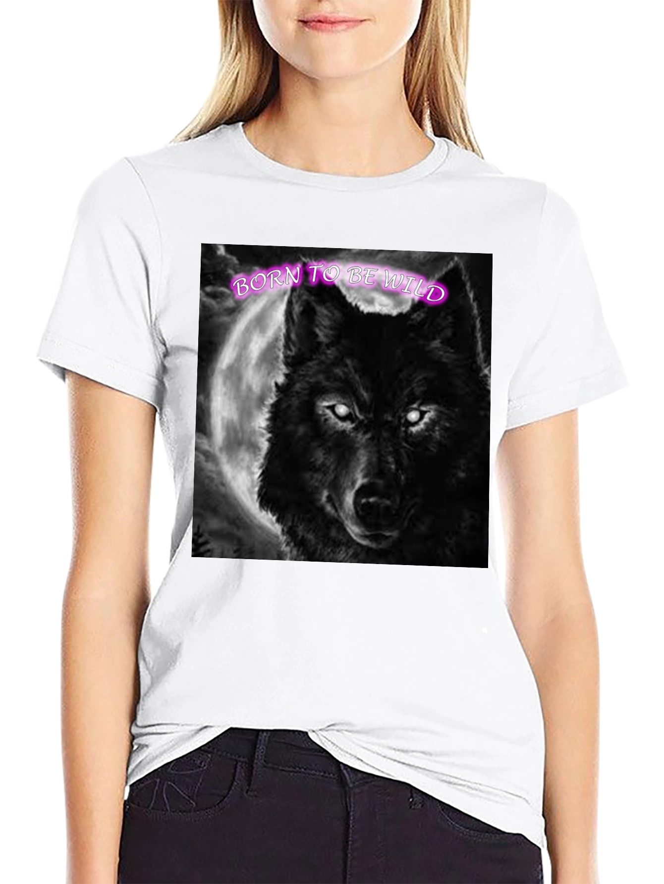 Black Born to be Wild Wolf Graphic Tee view 9