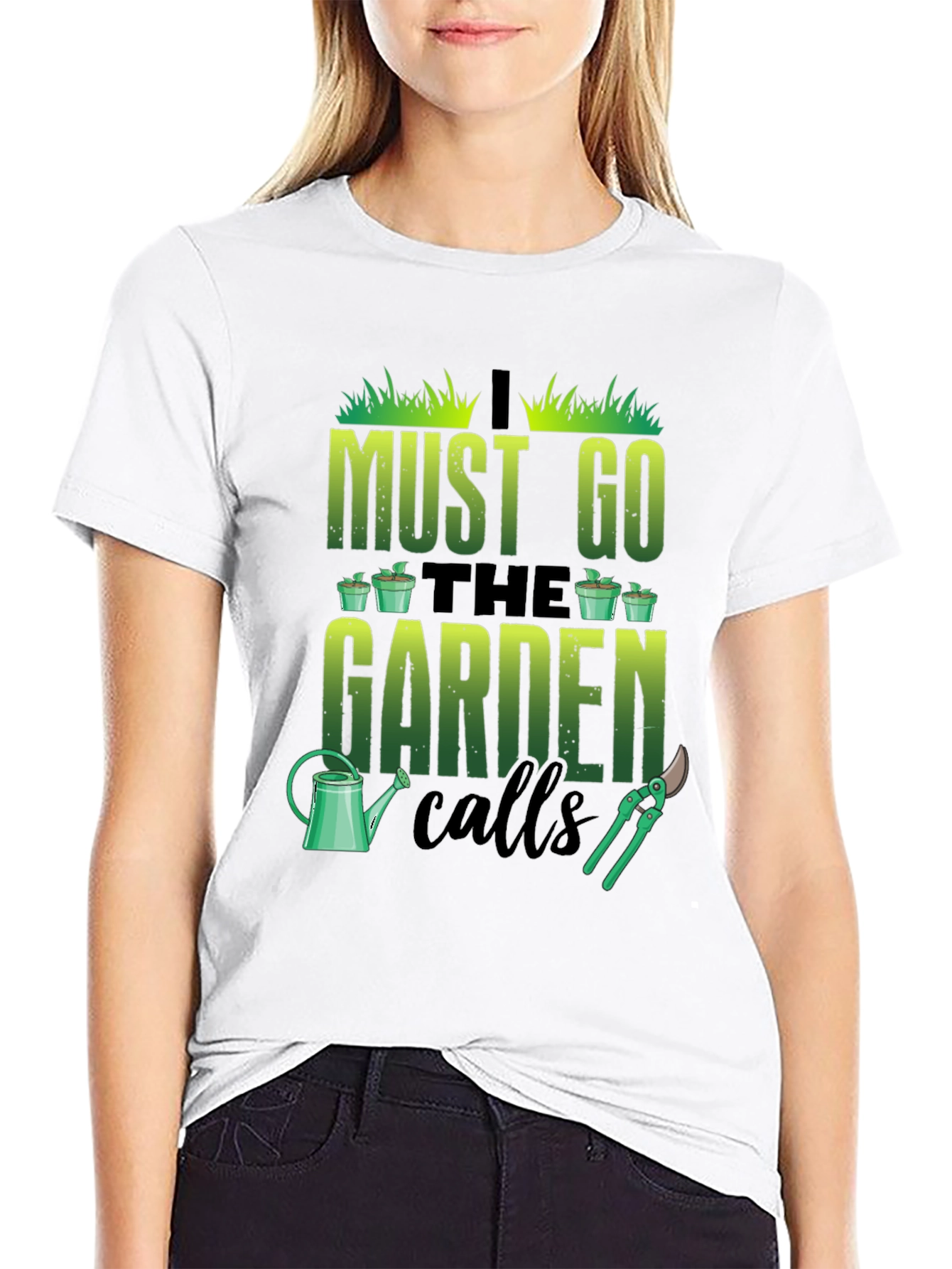 Black Gardening T-Shirt: I Must Go The Garden Calls view 9