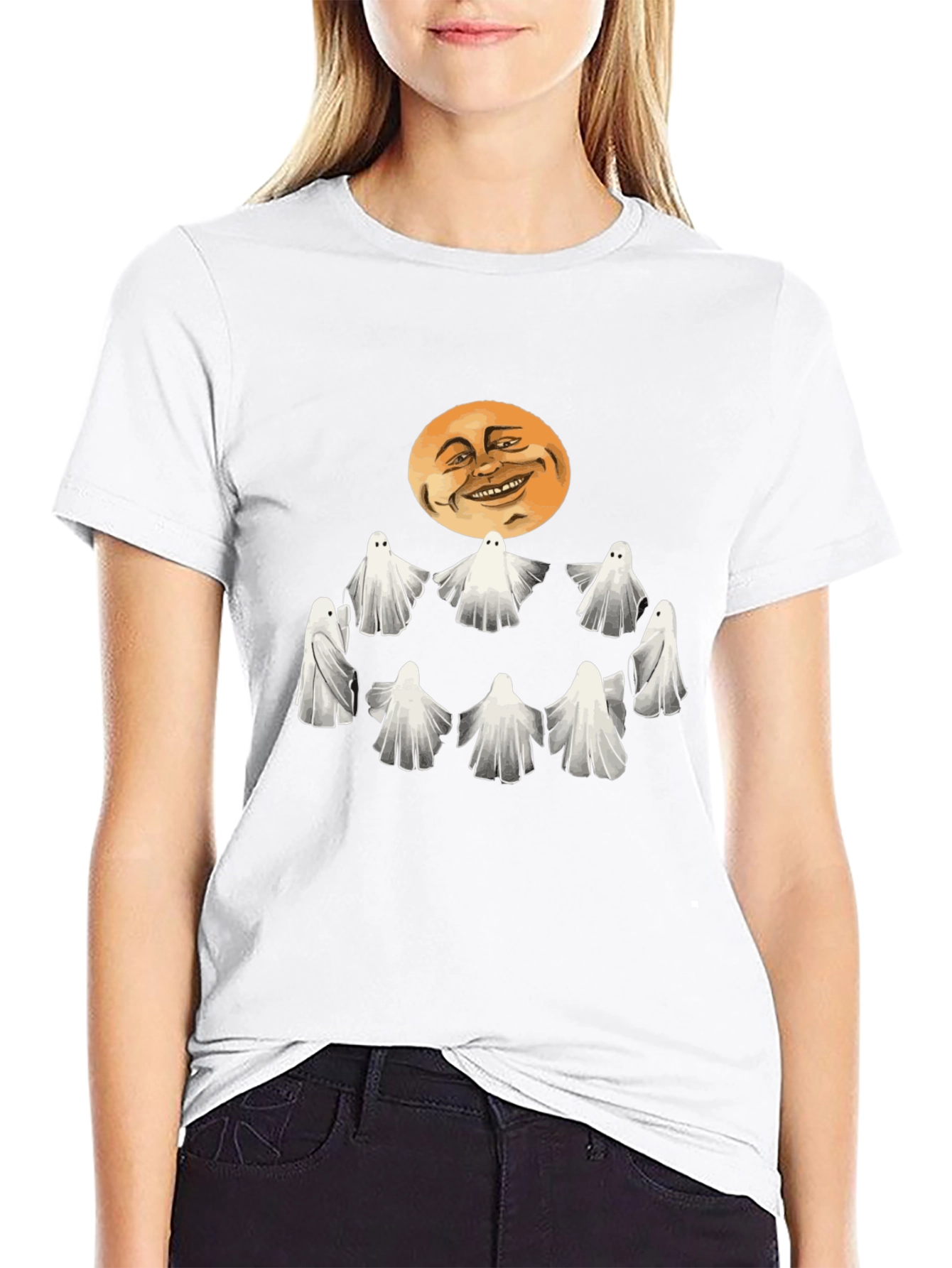 Black Spooky Ghosts and Moon Graphic Tee - Halloween Style view 9