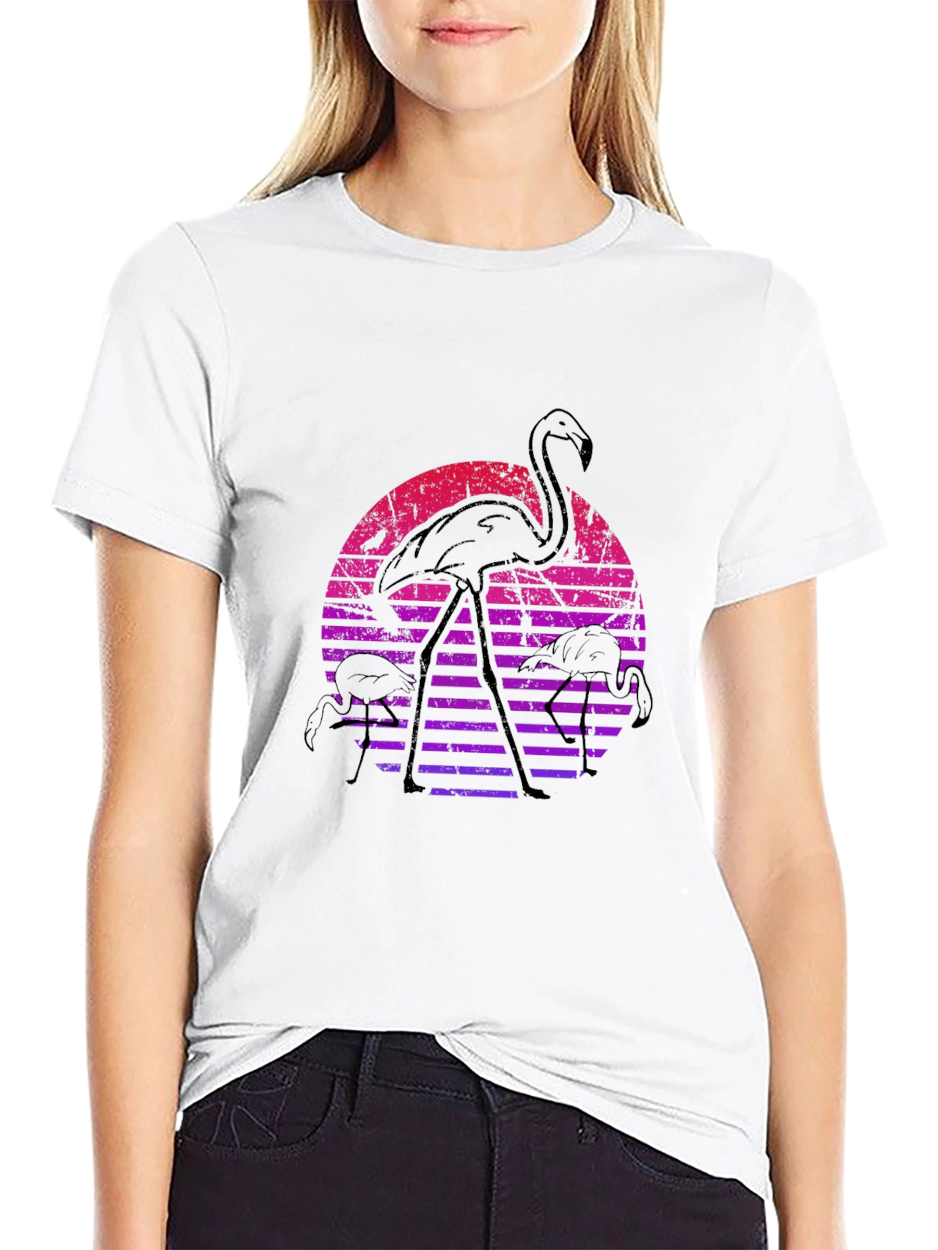Black Retro Flamingo Sunset Graphic Tee view 9