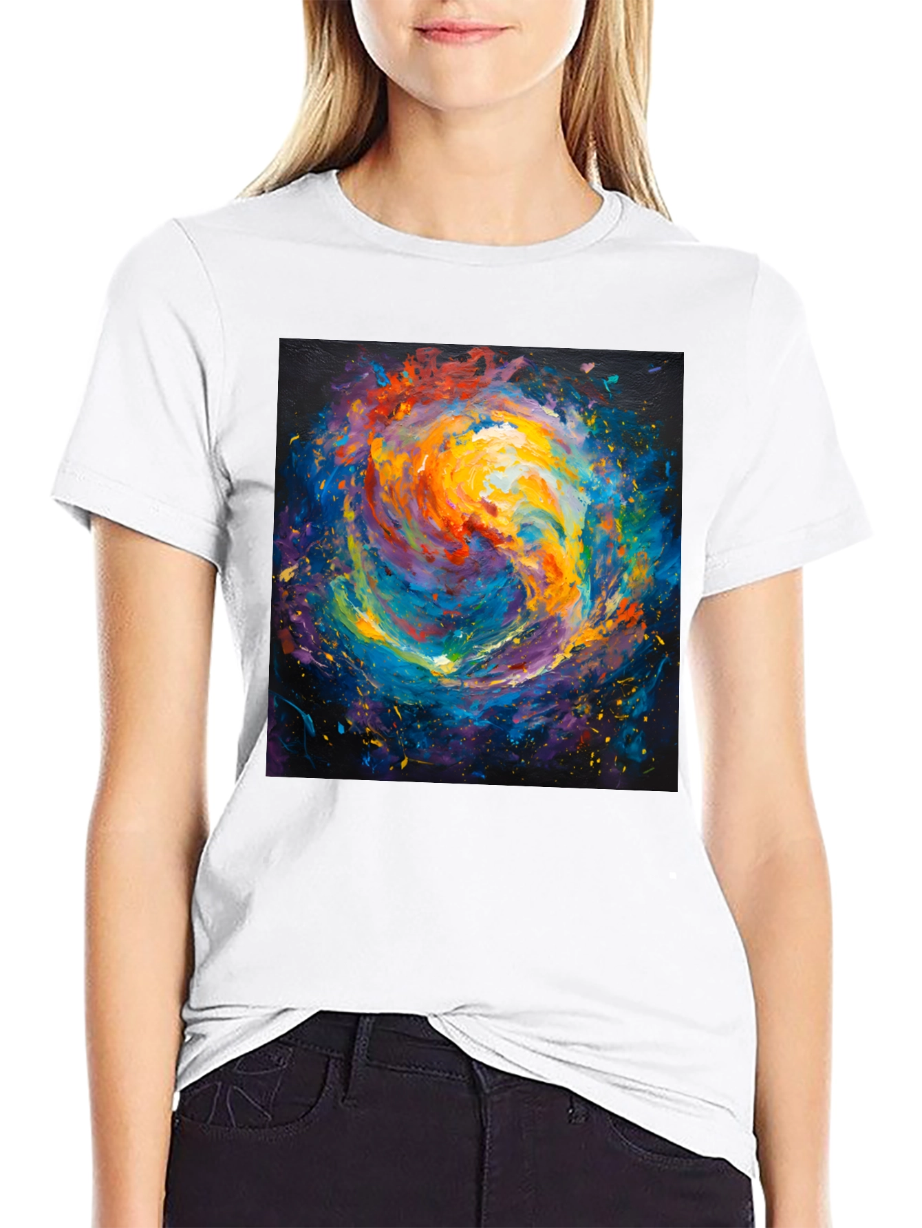 Black Abstract Galaxy Print Crew Neck T-Shirt view 9