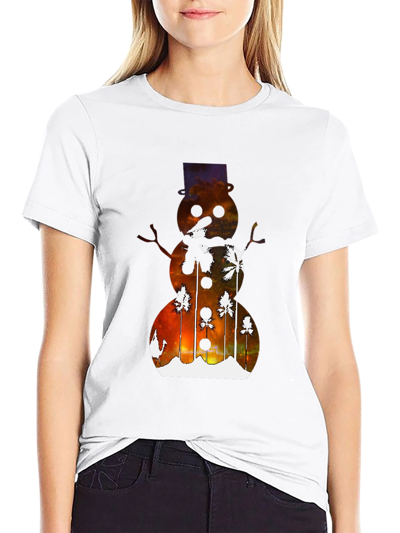 Black Tropical Snowman Graphic Tee - Holiday Fun! view 9