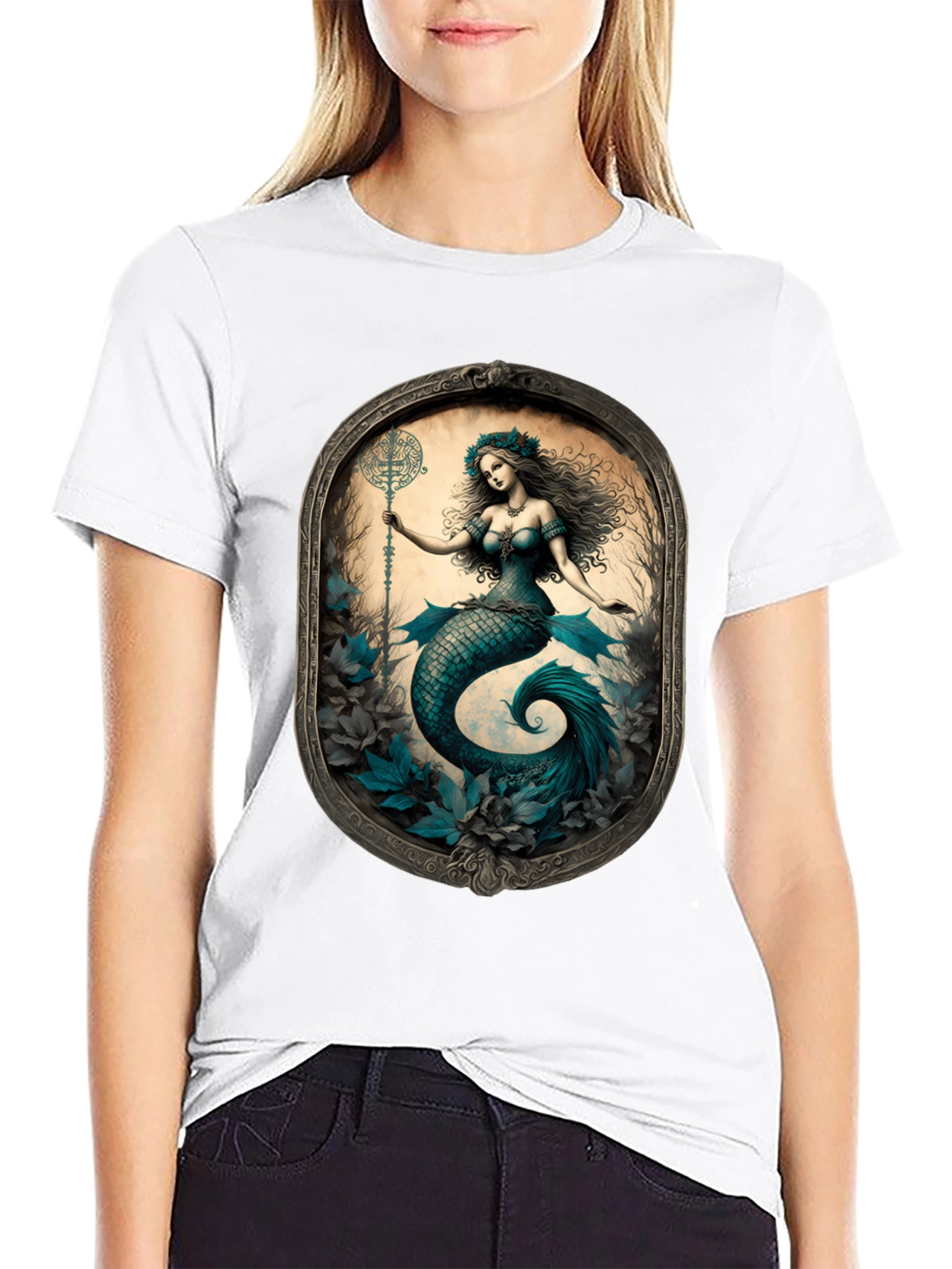 Black Mermaid Graphic Tee - Fantasy Art T-Shirt view 9