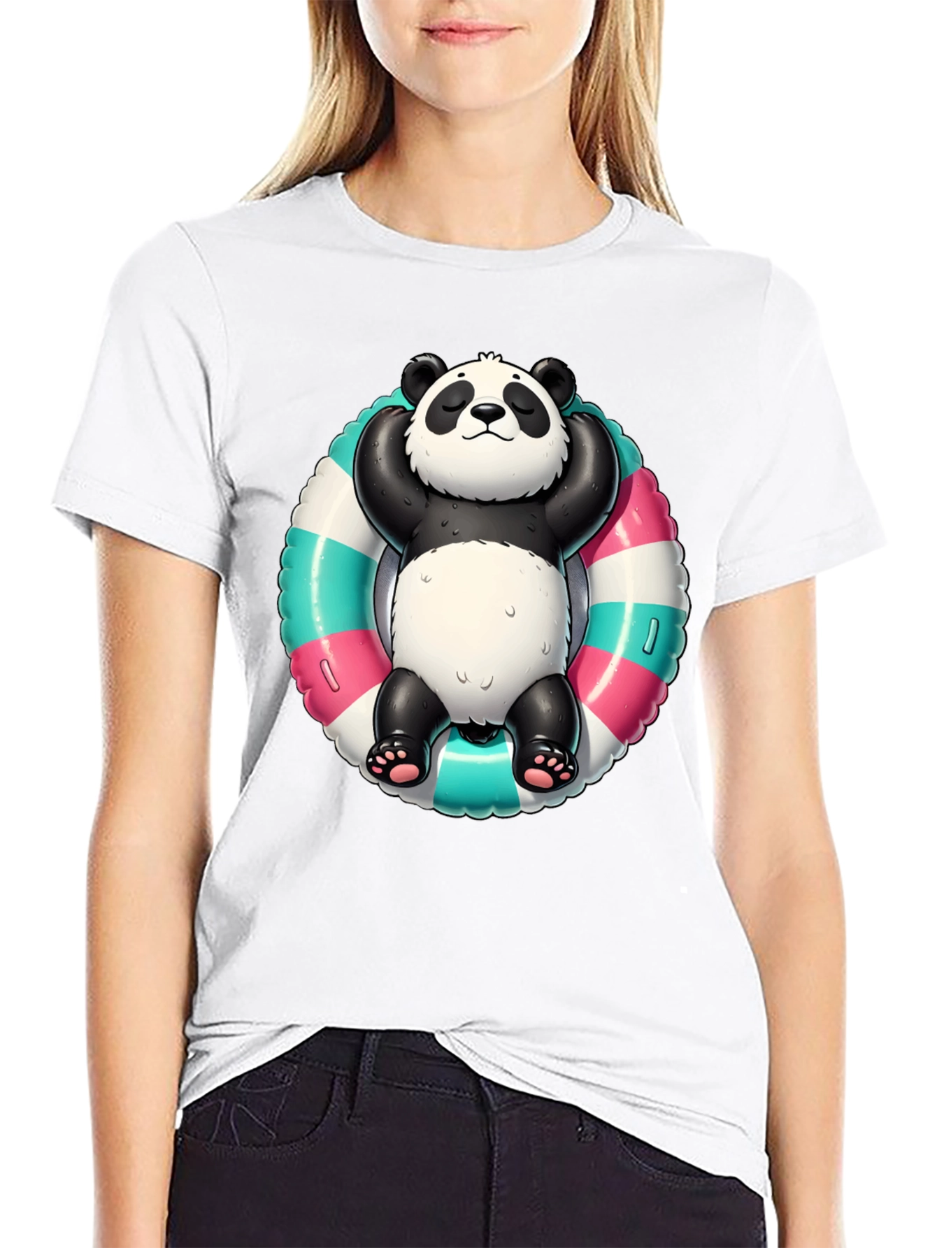 Black Panda Pool Float T-Shirt - Relaxed Style view 9