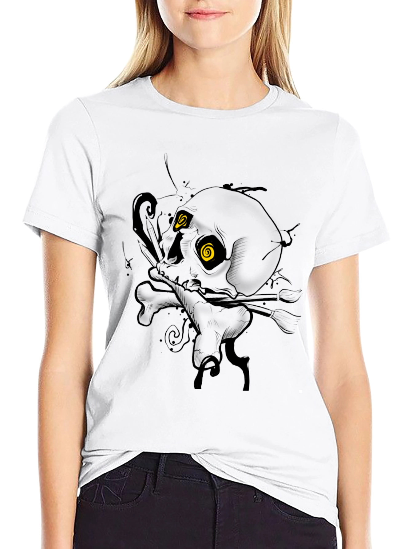 Black Skull & Bones Graphic Tee - Dark Humor Style view 9